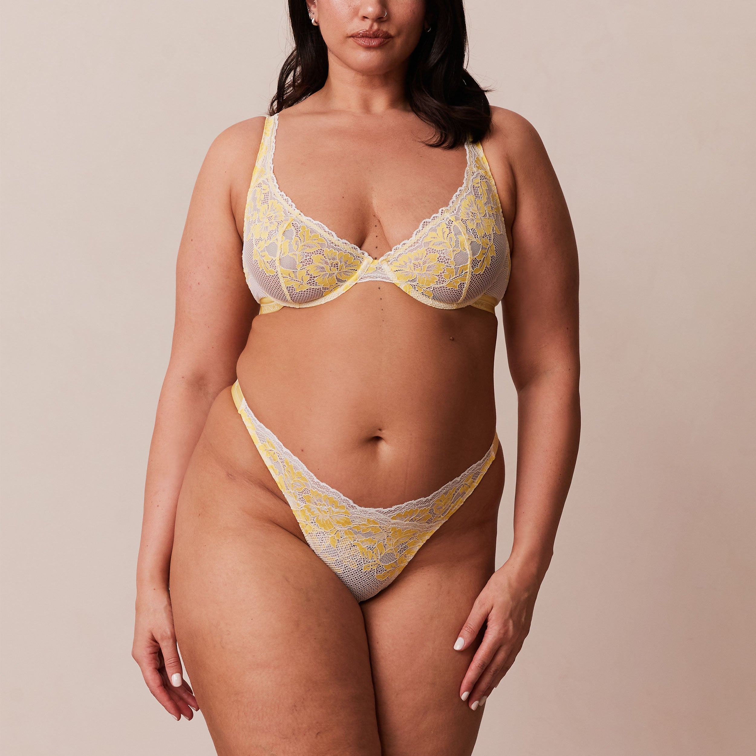 Luxury Balcony Bra - Comfortable Lace Underwire Bra for Women, Sexy Lingerie in Lemon Yellow - Perfect for Everyday Wear, Date Nights & Special Occasions