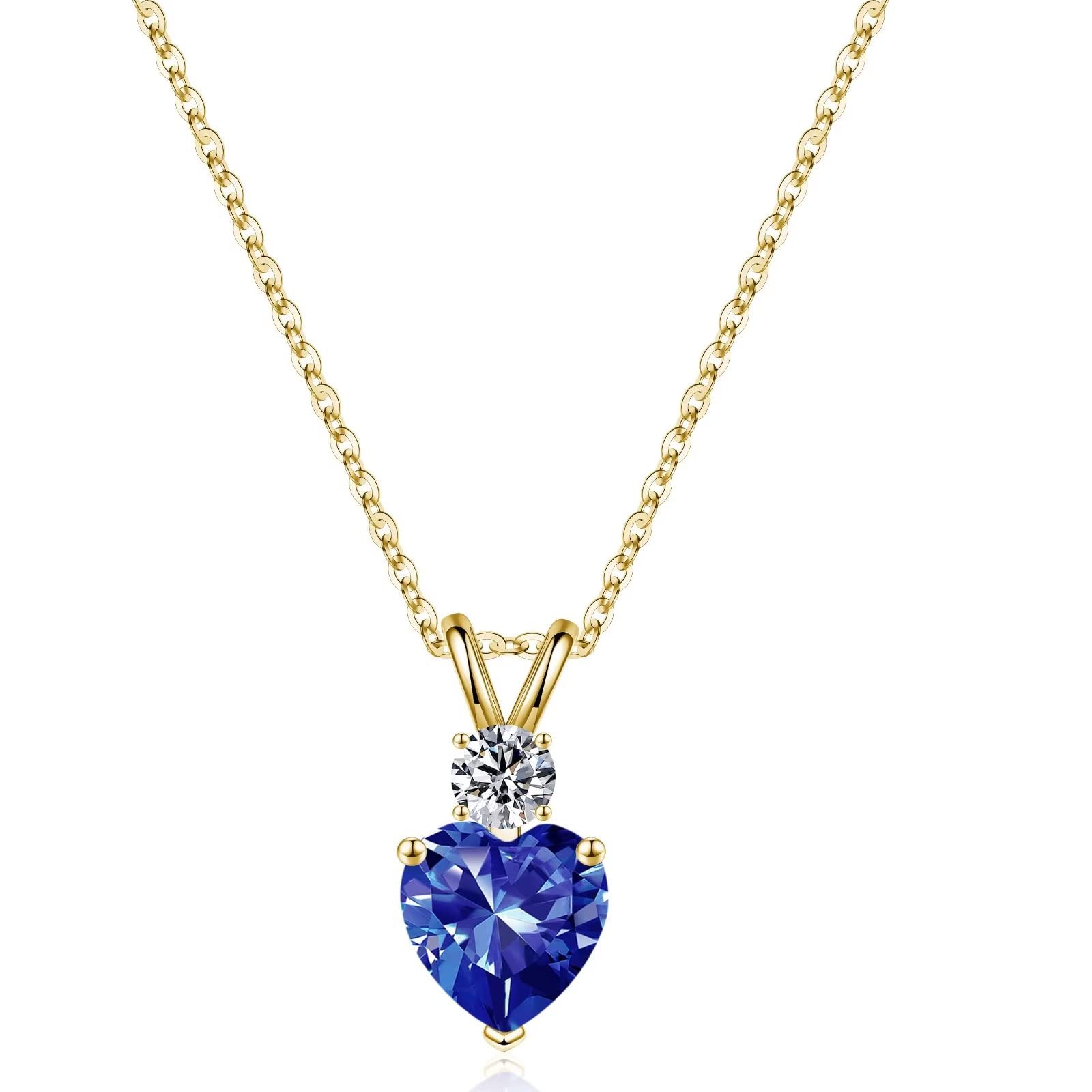 925 Sterling Silver Birthstone Necklace for Women - 1.2 Ct Heart Pendant Jewelry, Personalized Anniversary, Valentine's Day, Mother's Day, Christmas & Birthday Gift for Her - Perfect for Wife, Girlfriend, Mom, Daughter | Elegant Everyday Wear & Special Occasion Gift