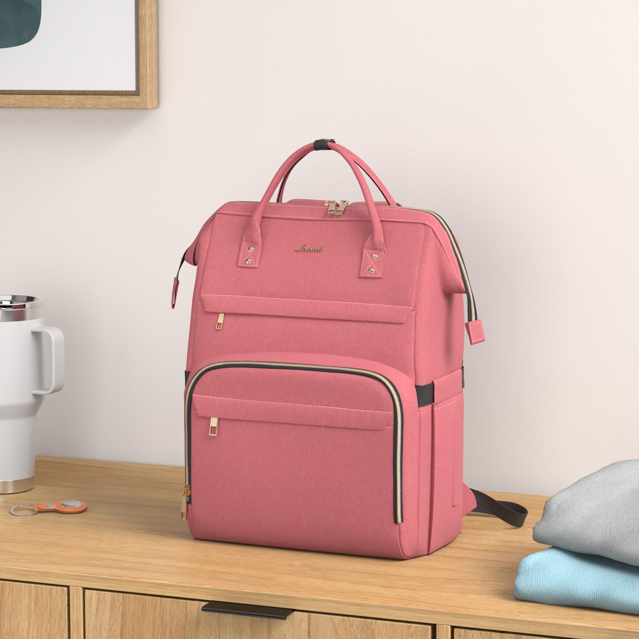 LOVEVOOK 17 Inch Laptop Backpack for Women - Waterproof USB Charging Travel Backpack, Professional Work Bag for College, Nurse & Teacher - Light Red | Perfect for Business Trips, Commuting & School Use