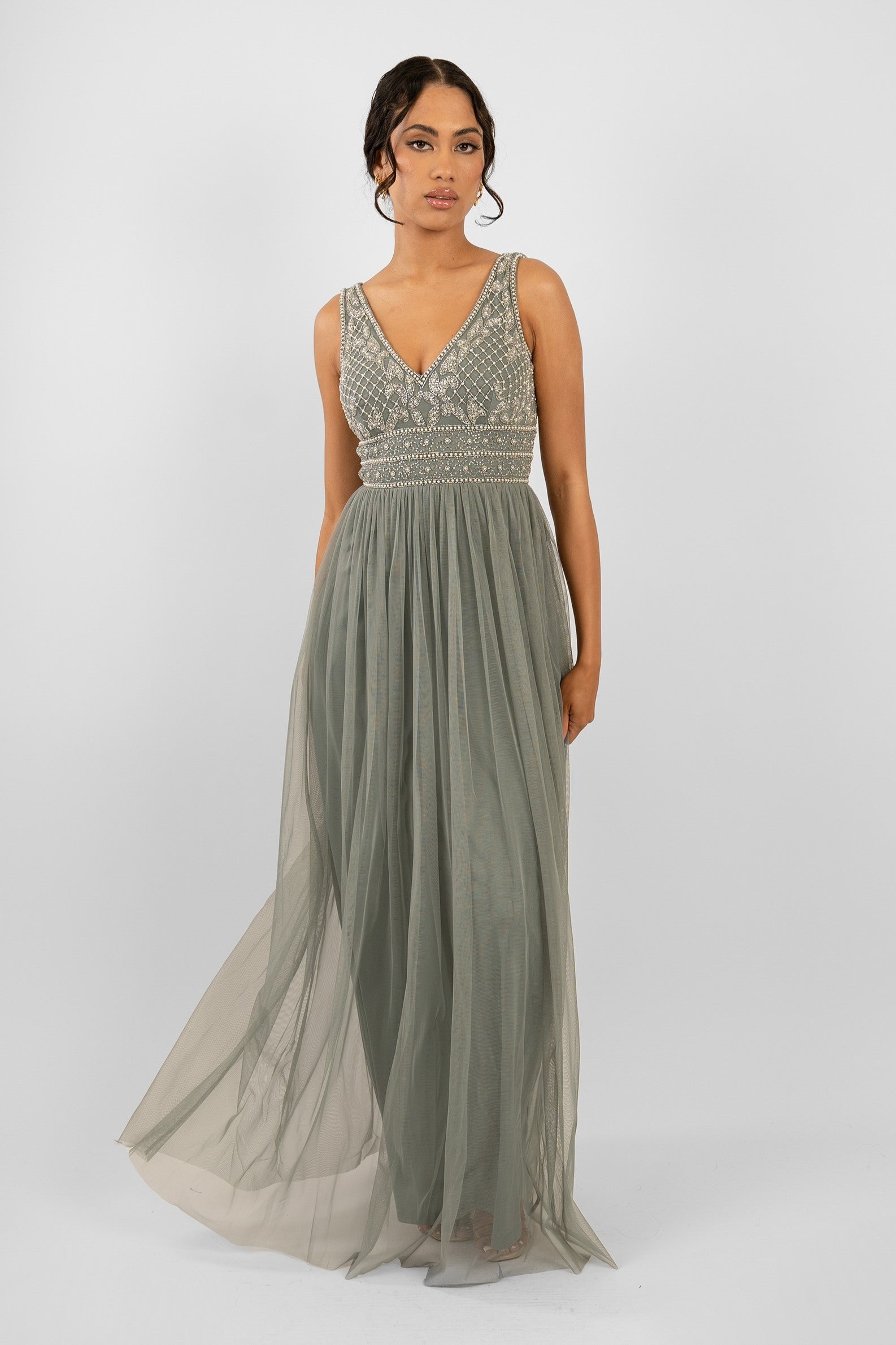 Kreshma Women's Teal Embellished Maxi Dress - Elegant Long Formal Gown for Weddings, Parties & Special Occasions