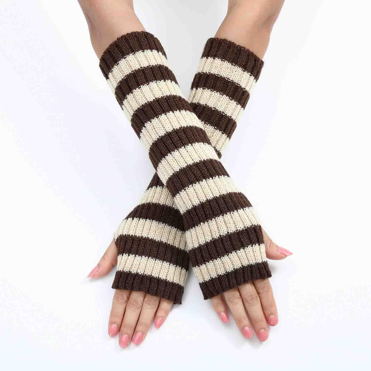 BXCNCKD Grunge Gloves - Fairy Grunge Crochet Arm Warmers with Zebra Stripes | Gothic Aesthetic Accessories for Goblincore Fashion, Concerts & Winter Outfits