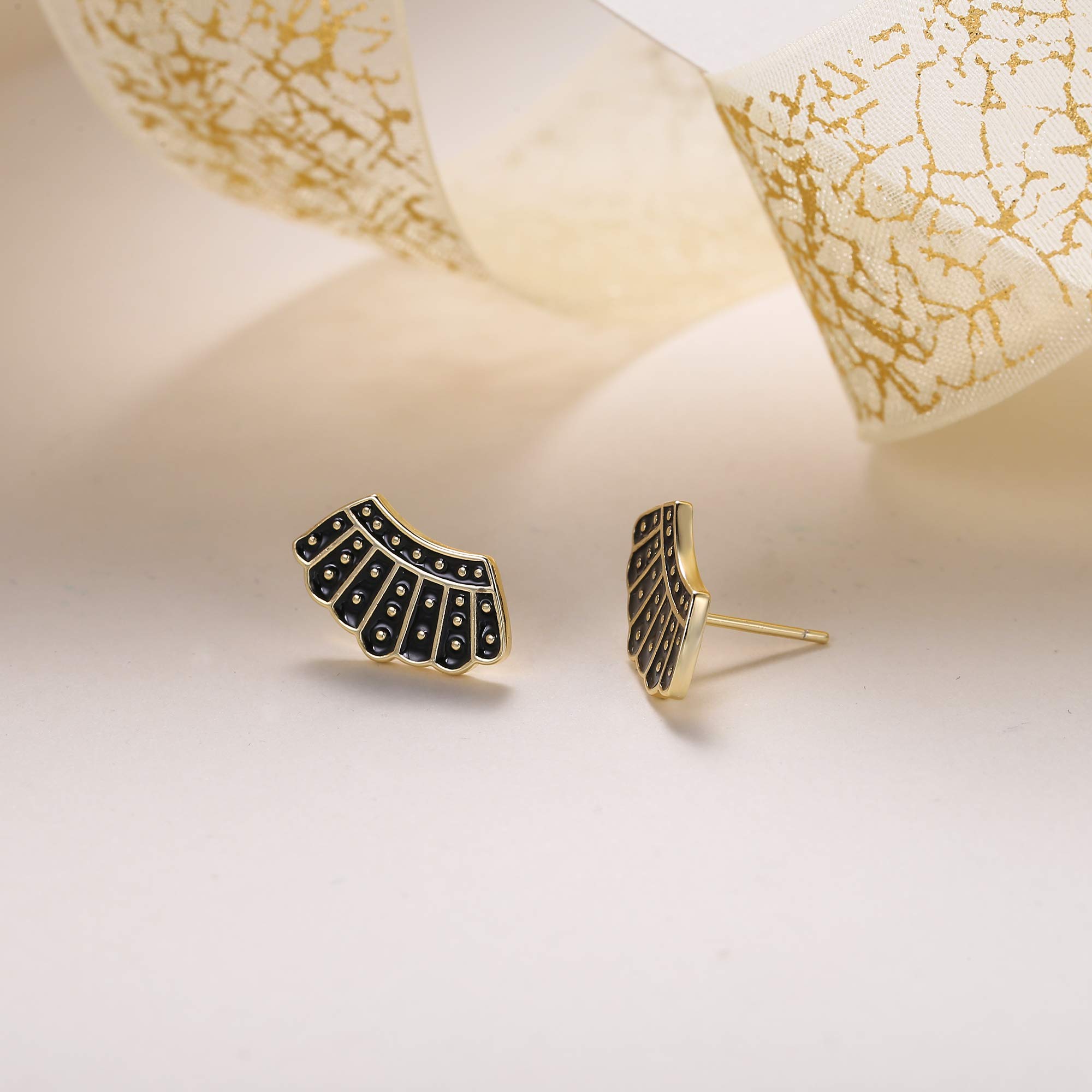 EVER FAITH RBG Dissent Collar Earrings - 925 Sterling Silver Stud Jewelry for Women - Supreme Court Justice Ruth Bader Ginsburg Inspired Jewelry - Perfect Gift for RBG Fans - Black & Gold-Tone - Wear to Court, Work or Special Occasions
