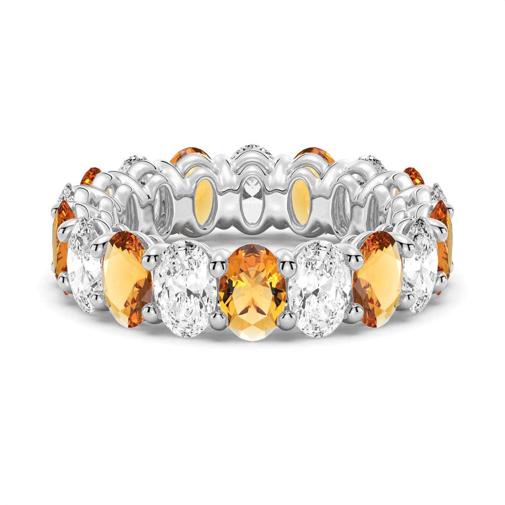 6.6 CT Lab Grown White Sapphire & Citrine Gemstone Ring - Elegant Wedding Band, Anniversary Gift for Her, Perfect for Engagement & Special Occasions