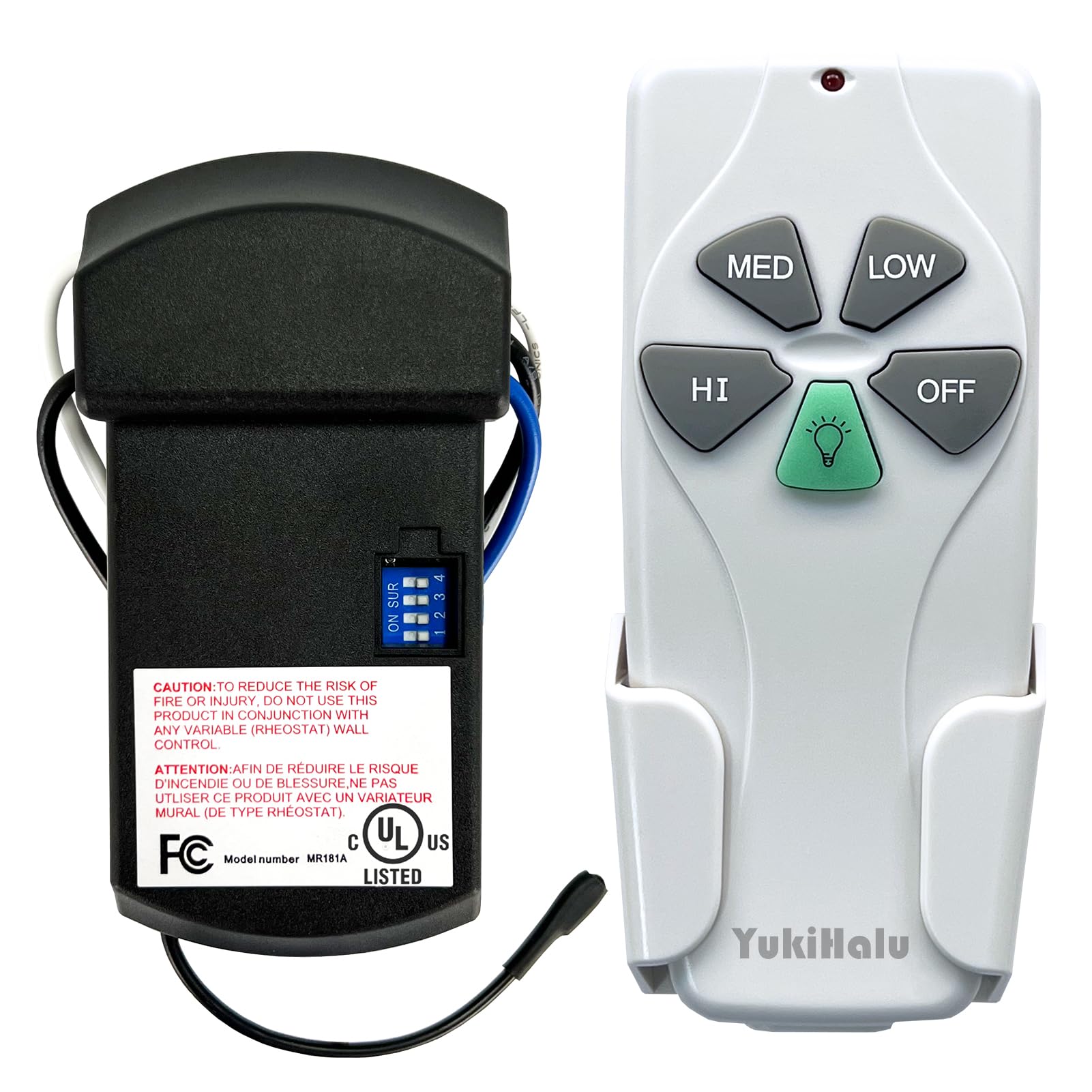 Universal Ceiling Fan Remote Kit - 3 Speeds & Dimmer, UL Listed for Home & Office