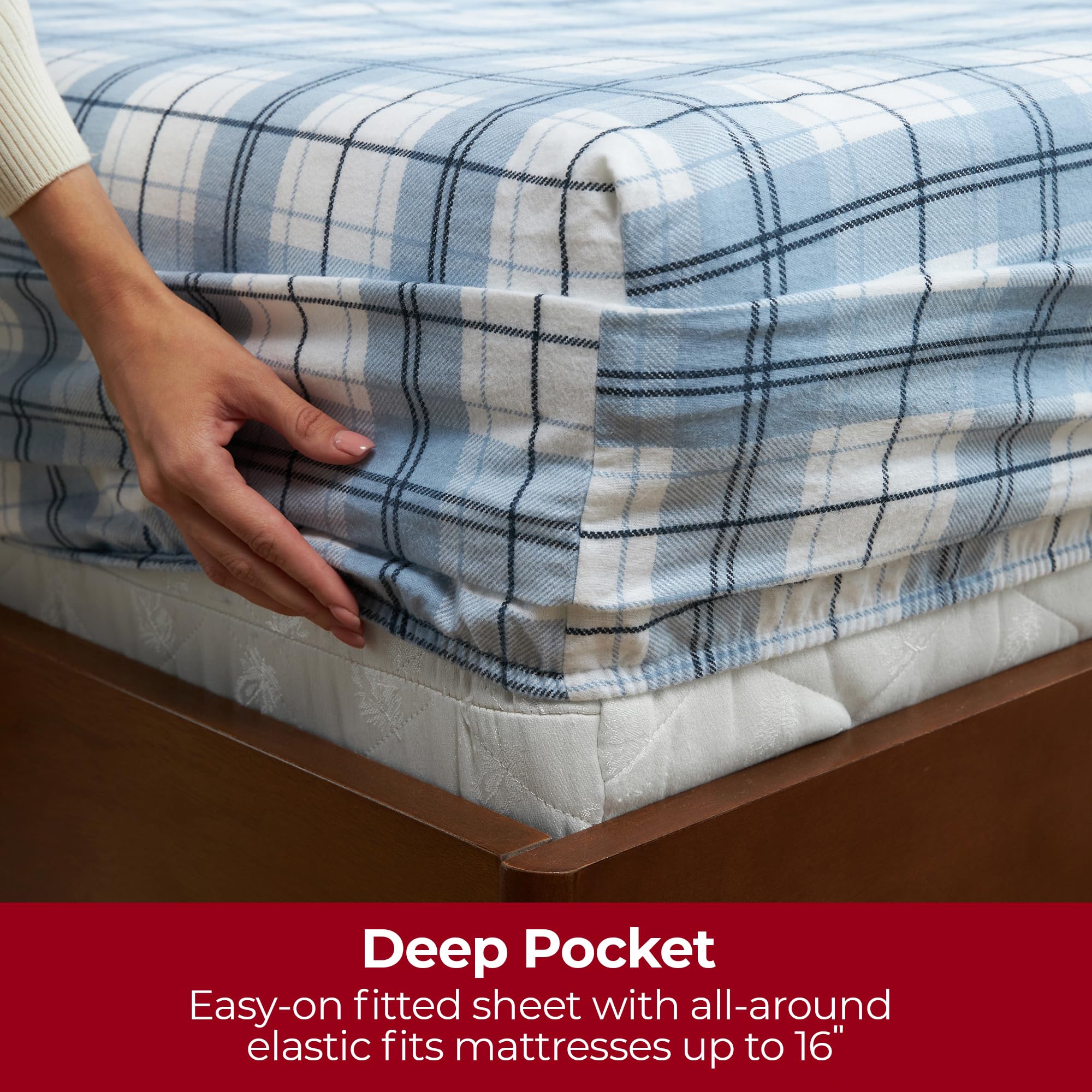 Mellanni Cotton Flannel Sheet Set - Ultra Soft Double Brushed for Maximum Comfort - Deep Pocket Fitted Sheet Fits Mattresses up to 16
