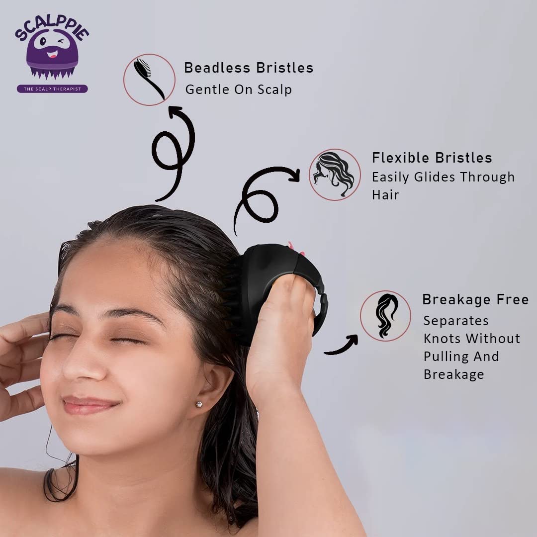 SCALPPIE Silicone Scalp Massager & Shampoo Brush for Hair Growth - Dandruff Prevention - Charcoal Black Head Massager for Relaxation & Improved Circulation - Perfect for Shower, Spa & Home Hair Care