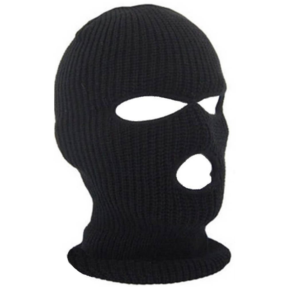 Men's 3 Hole Ski Mask - Winter Motorcycle Balaclava, Black Knit Face Shield Beanie for Snowboarding, Skiing & Outdoor Activities
