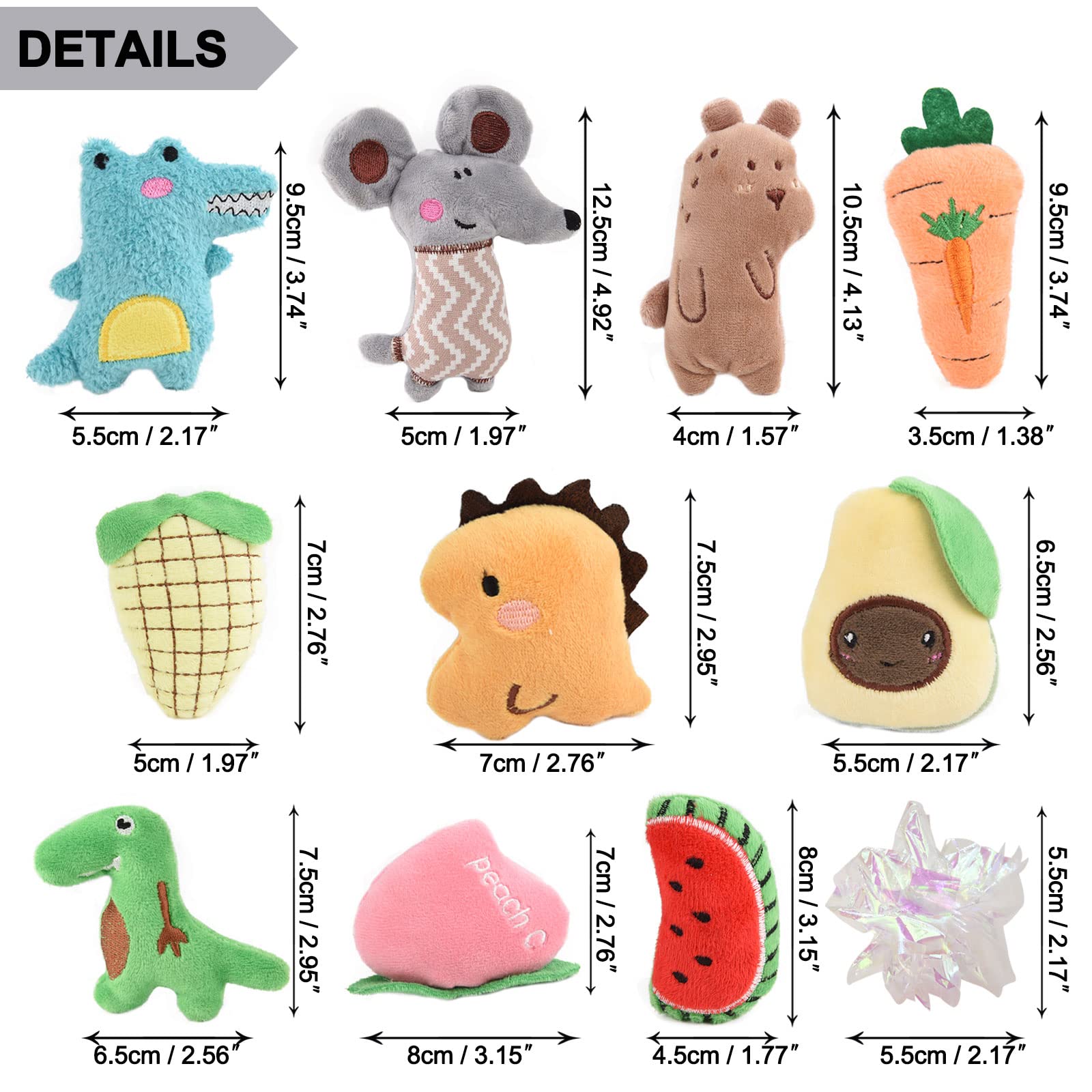 OneBarleyCorn 12-Pack Catnip Toys for Indoor Cats - Plush Chew Toys, Interactive Cat Pillows & Crinkle Balls for Teeth Cleaning - Perfect for Playtime, Training & Stress Relief for Adult Cats & Kittens