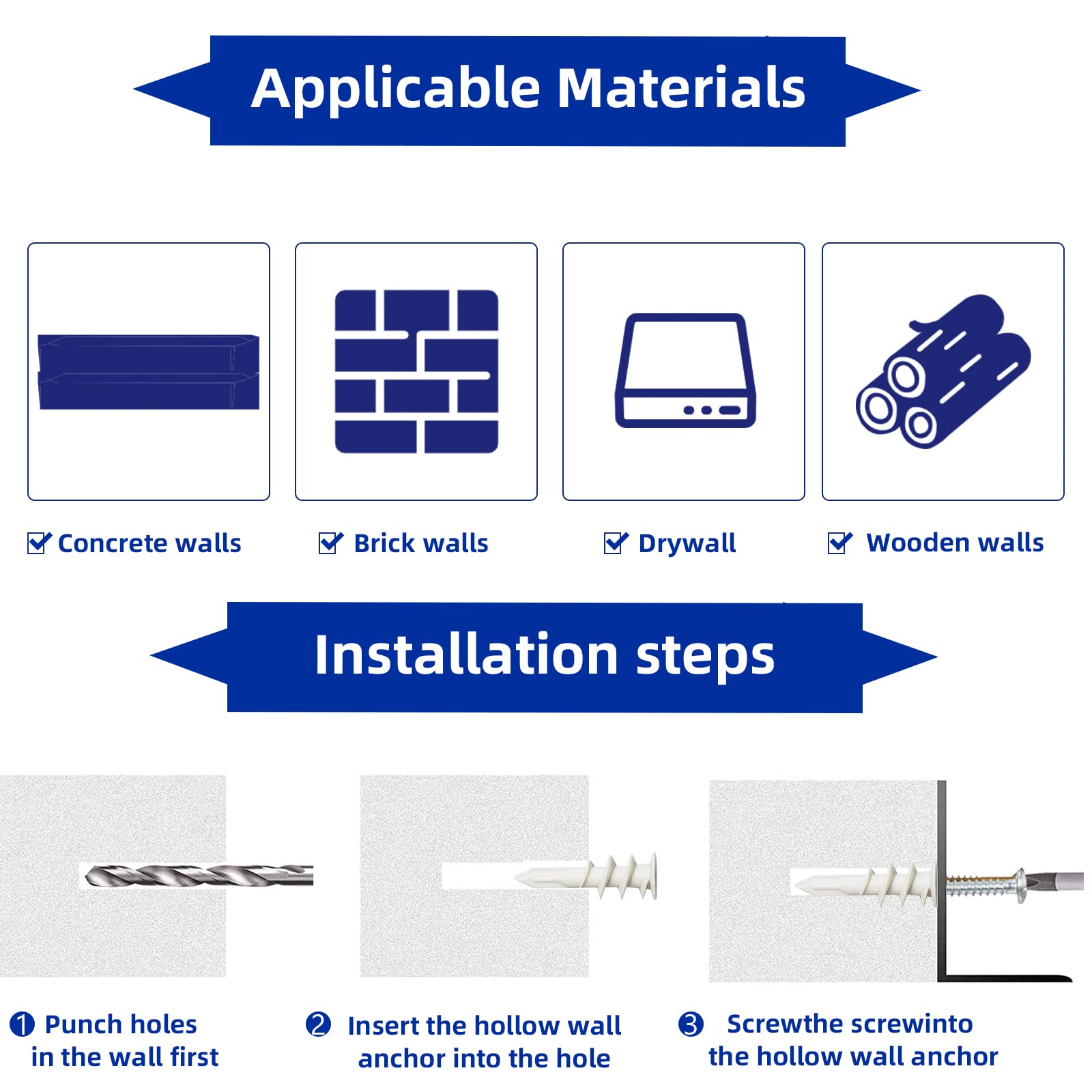 180-Piece Nylon Plastic Drywall Anchors Kit - Self-Drilling Wall Anchors for Hollow Walls, Heavy Duty & Sturdy Drywall Fasteners - Perfect for Hanging Pictures, Shelves & Home Decor