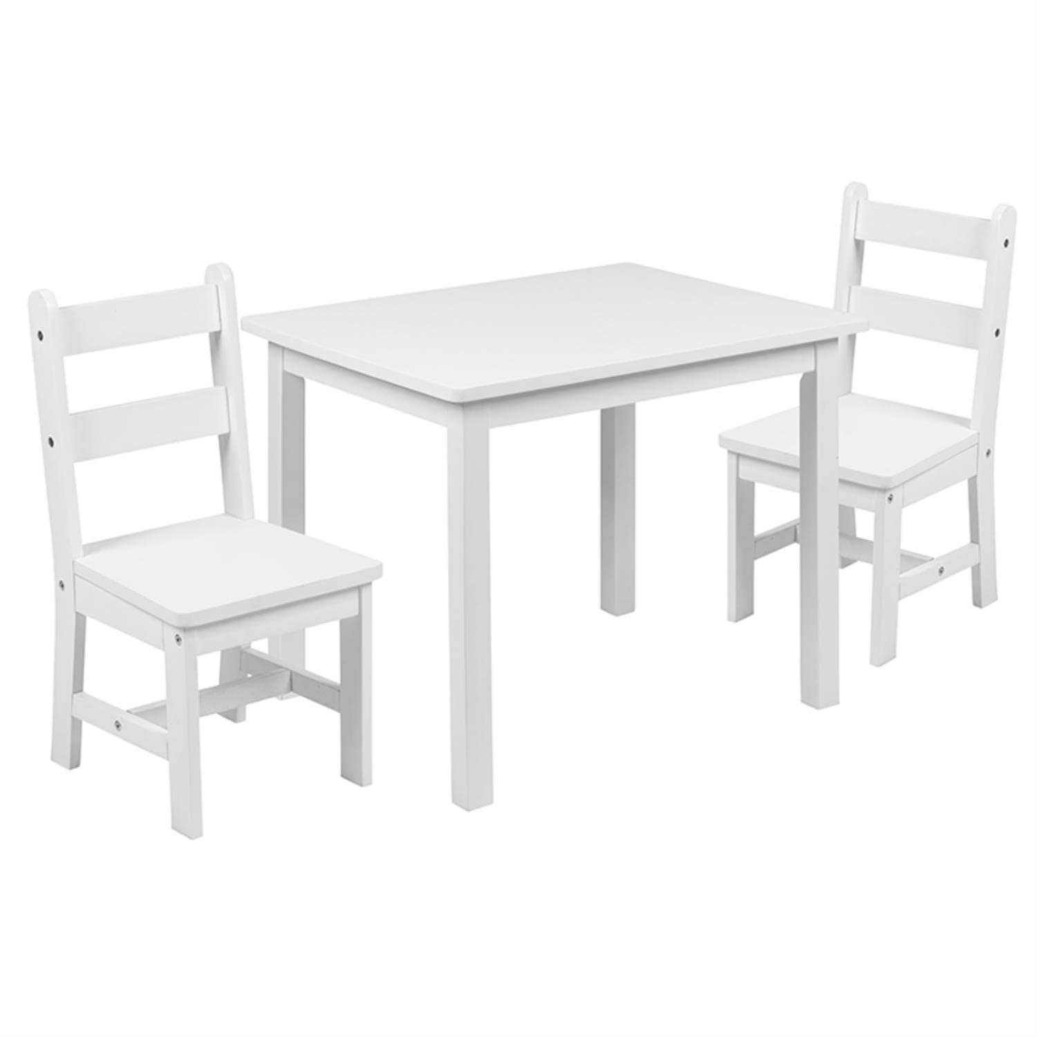 Flash Furniture Kyndl Kids Solid Hardwood Table and Chair Set - 3 Piece Playroom Furniture for Bedroom, Kitchen & Homeschool - White - Perfect for Arts & Crafts, Snack Time & Learning Activities