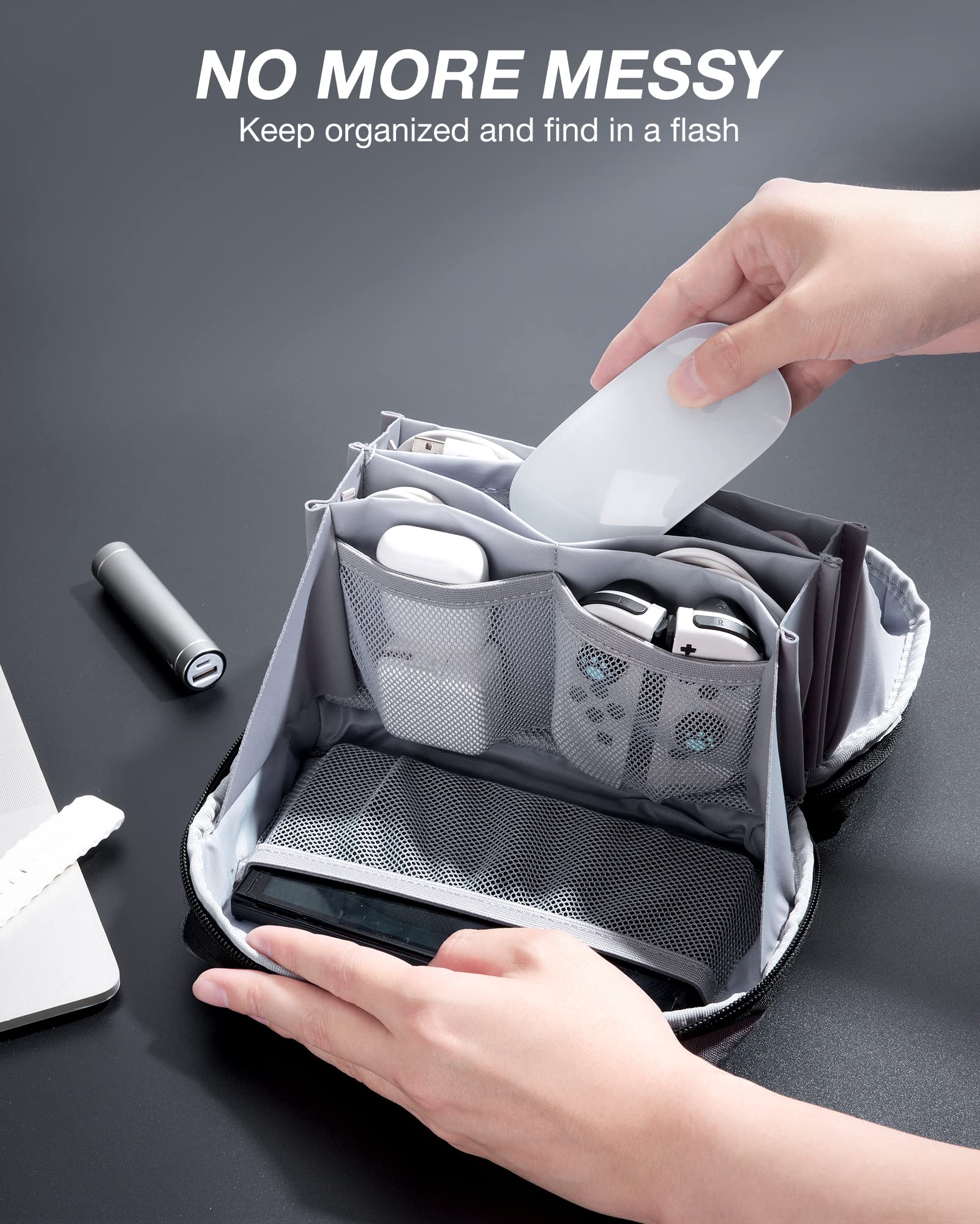 BAGSMART Electronics Organizer Pouch - Travel Tech Organizer Bag for Cables, Chargers & Accessories - Portable Cord Organizer with Handle for Men & Women (Black) | Perfect for Business Trips, Vacations & Daily Commute