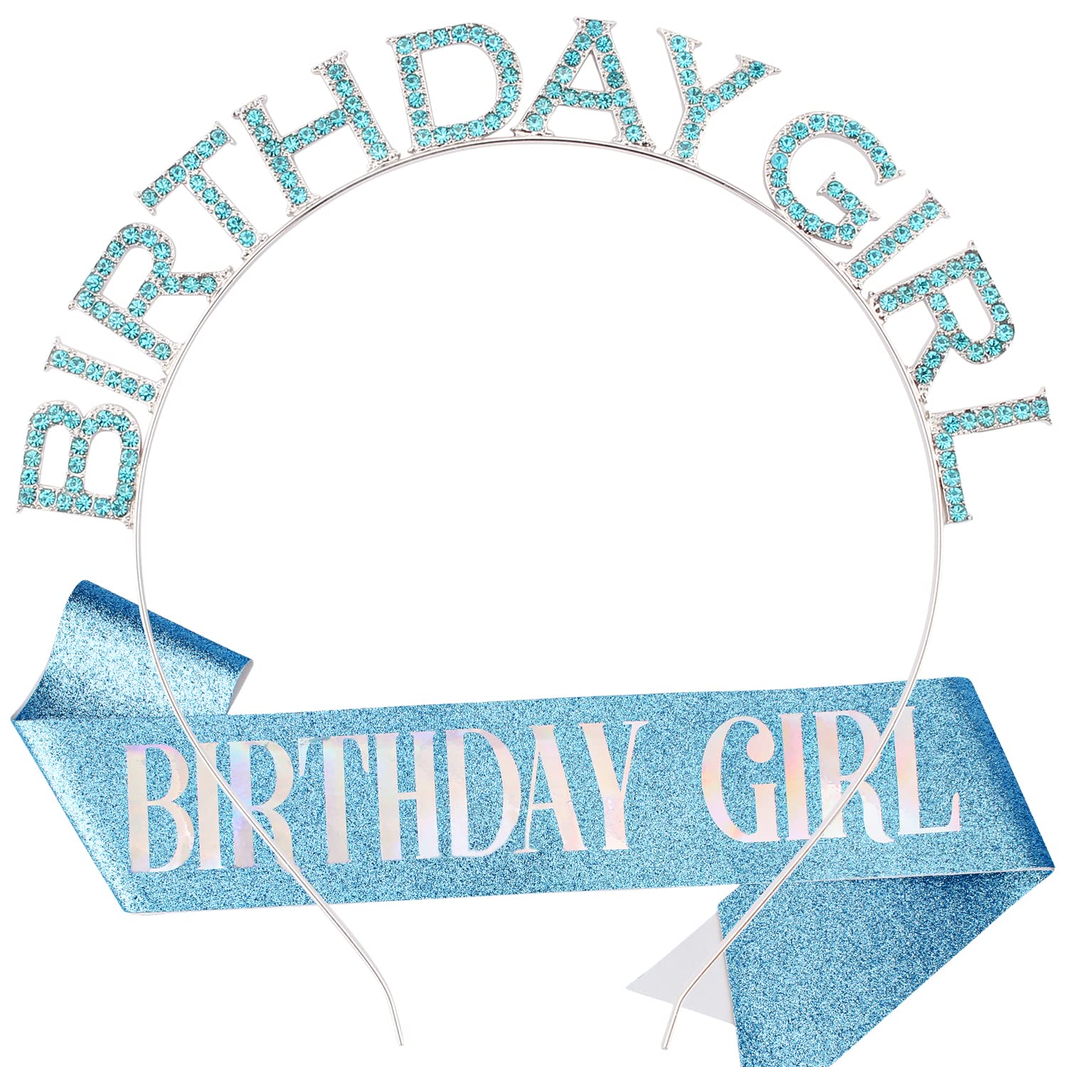 Chanaco Birthday Headband & Tiara Set for Women - Blue Birthday Sash, Crown, and Party Decorations | Perfect for Birthday Celebrations, Girls' Parties, and Special Occasions