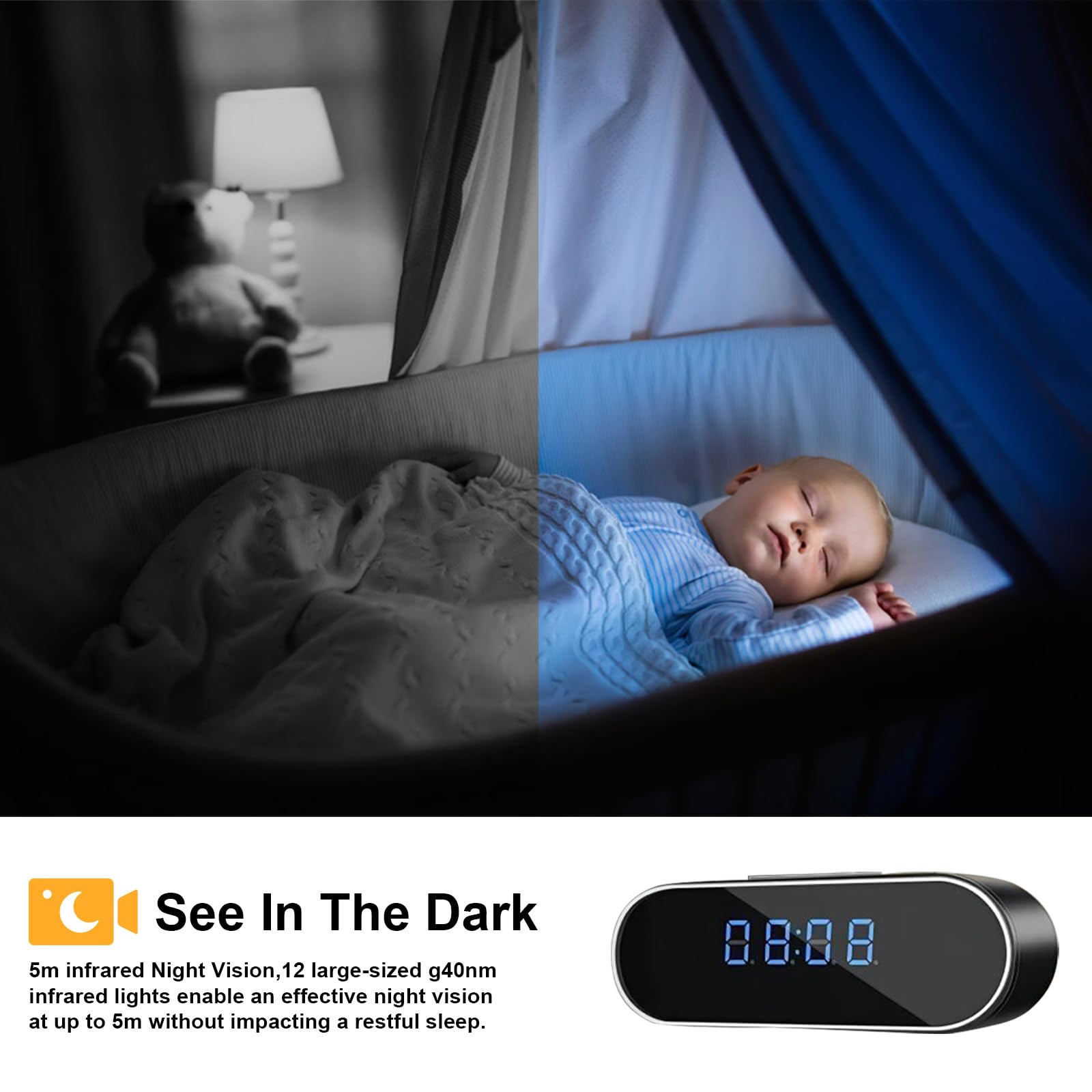 1080P HD WiFi Spy Camera Clock - Wireless Hidden Security Camera with Night Vision, Motion Detection & APP Control for Home, Office, Indoor Surveillance | Perfect for Nanny Cams, Baby Monitoring & Pet Watching