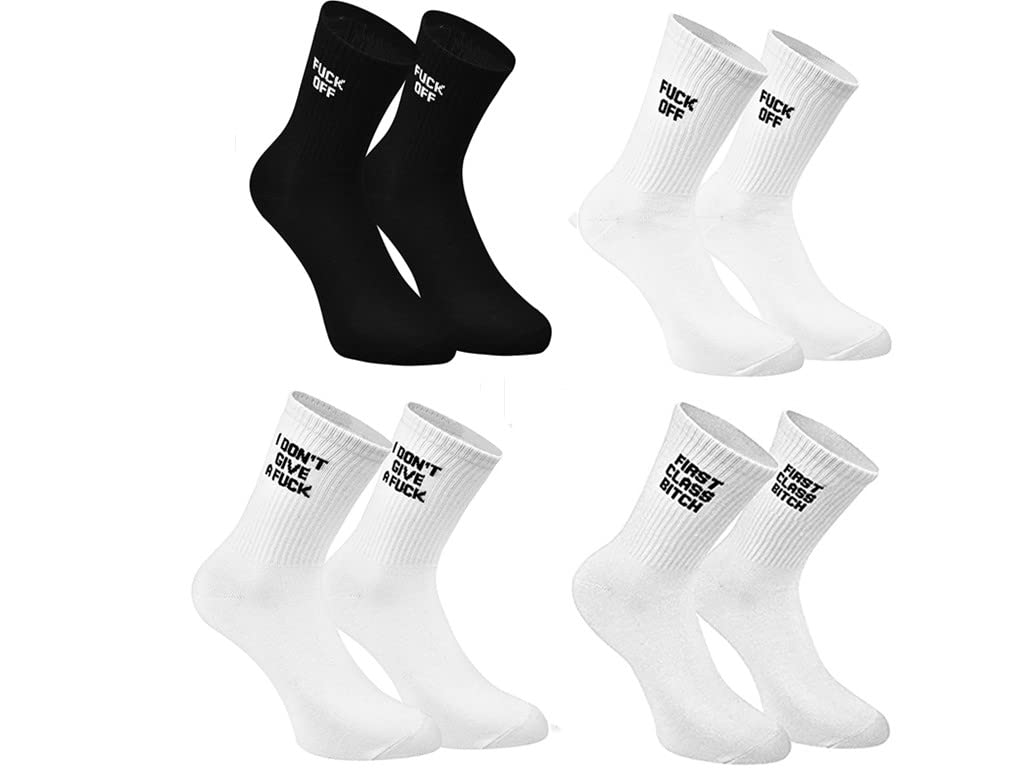 FUCK OFF Swear Word Printed Crew Socks - Funny Novelty Men's Tube Socks for Gag Gifts, Office Pranks & Punk Fashion