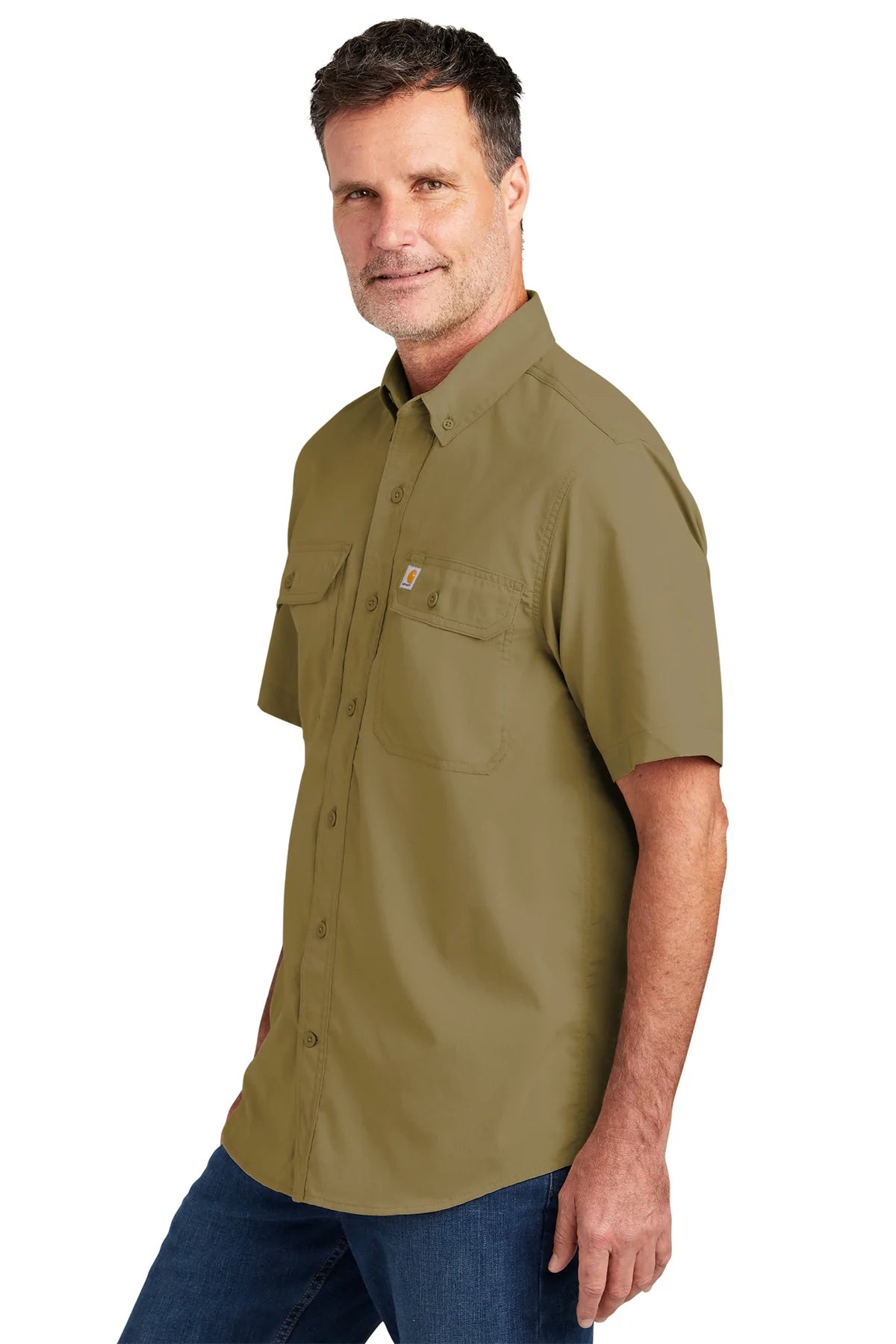 Carhartt Force Solid Custom Work Shirts for Men - Durable Dark Khaki Cotton T-Shirts for Construction, Outdoor Work & Casual Wear