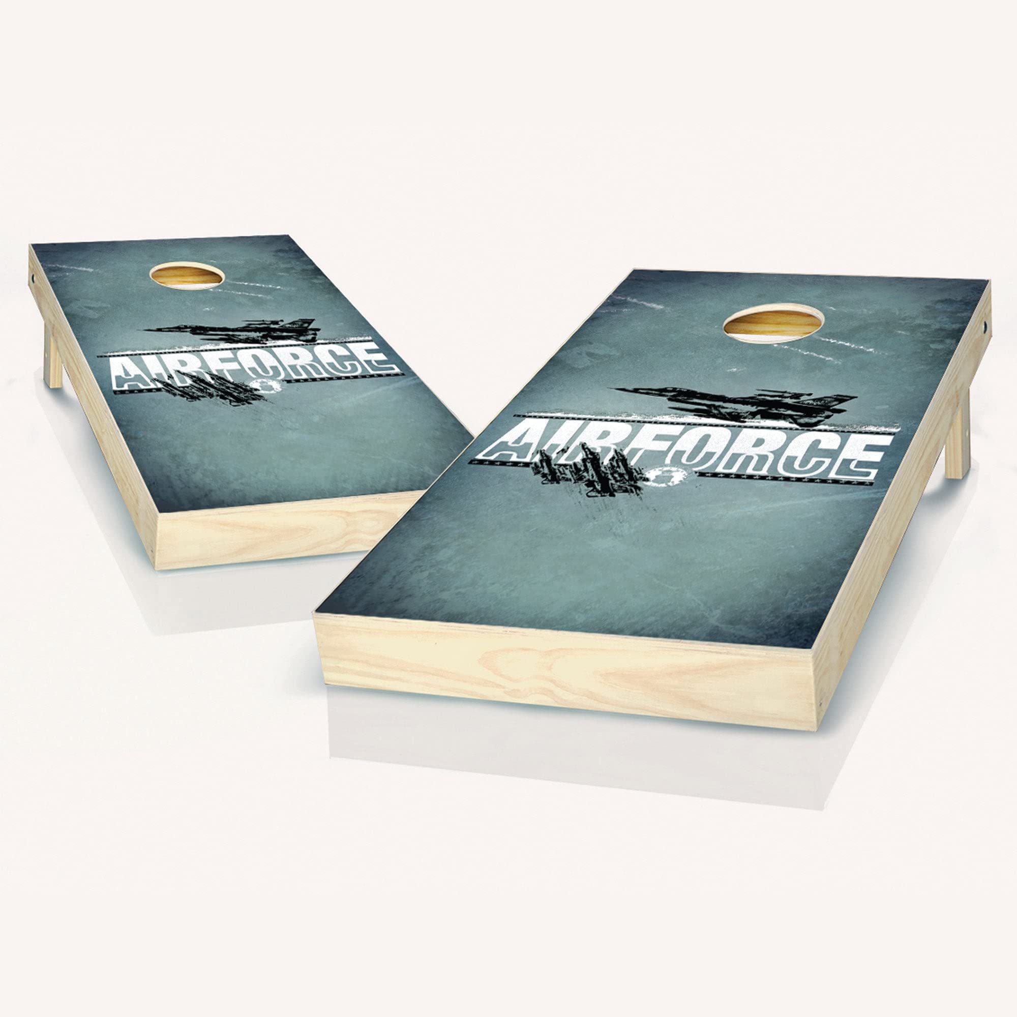 Skip's Garage US Air Force Themed Regulation Size Cornhole Board Set - Official Corn Hole Game with Boards, Optional LED Lights & Carrying Cases - Perfect for Backyard Parties, Tailgating & Outdoor Events
