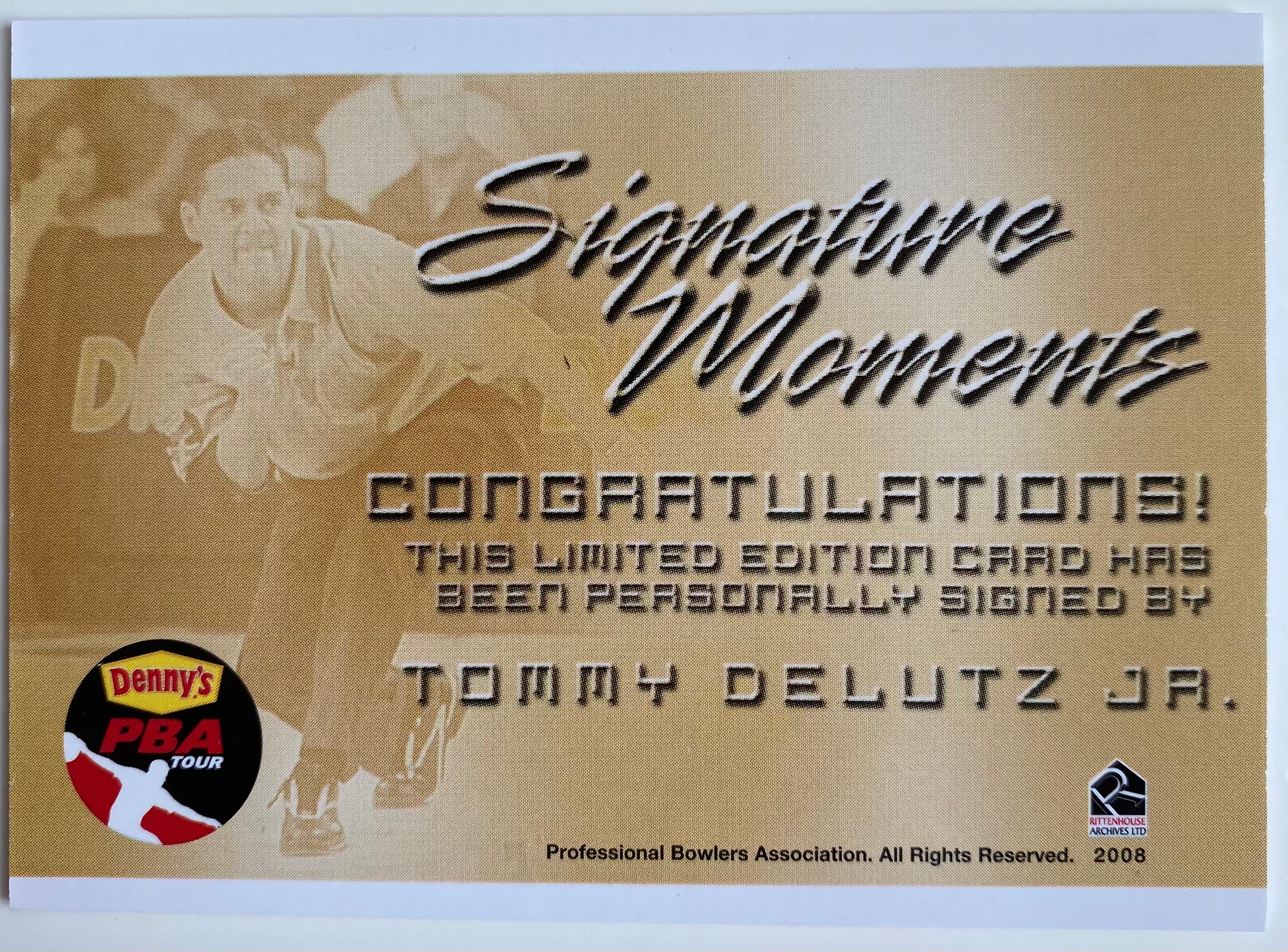 Tommy Delutz Jr. 2008 Rittenhouse Signature Moments PBA Autographed Bowling Trading Card - Perfect for Collectors, Sports Memorabilia Enthusiasts & Bowling Fans