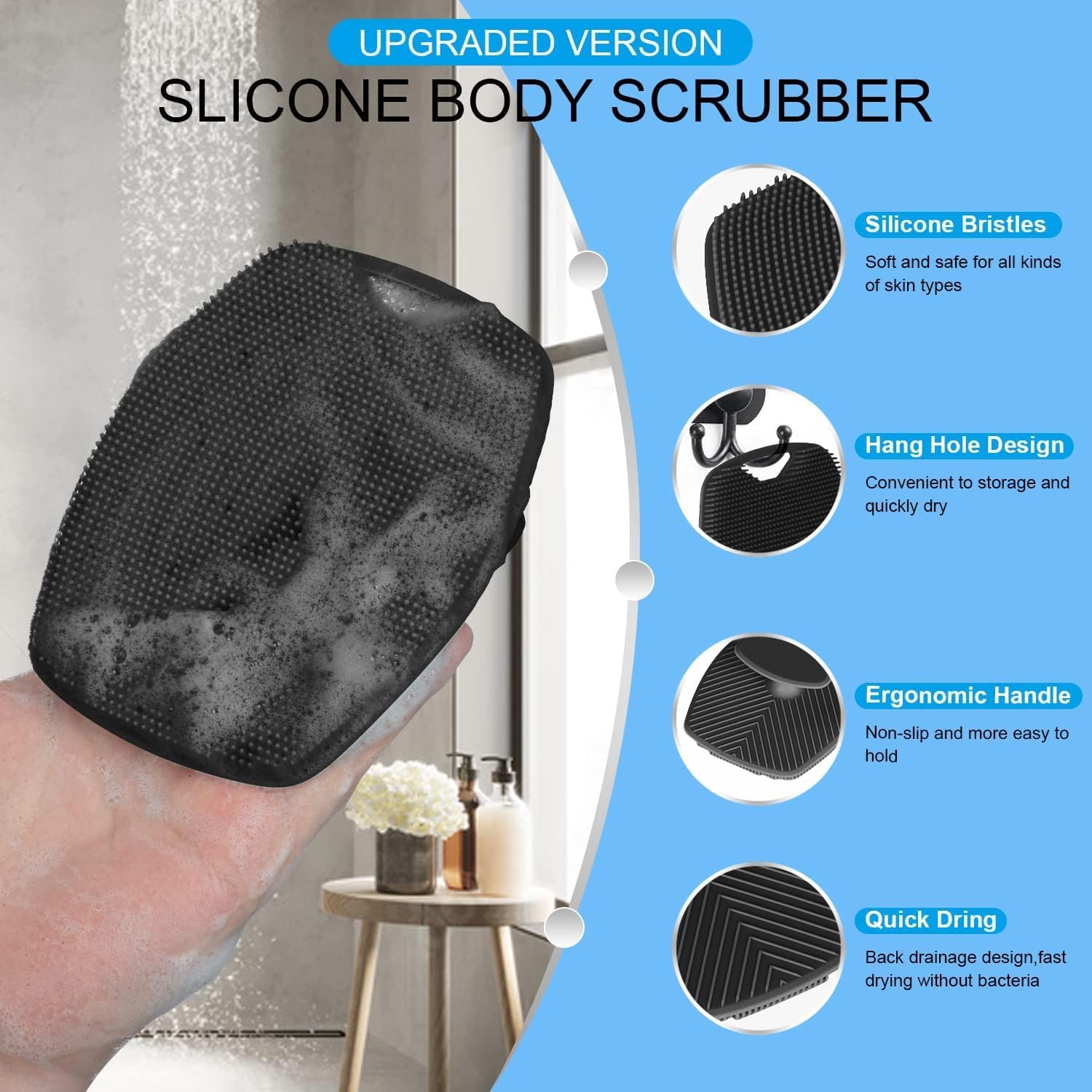 Episkey Silicone Body Scrubber - Exfoliating Shower Brush for Men & Women with No-Slip Handle - Perfect for Spa & Home Bath