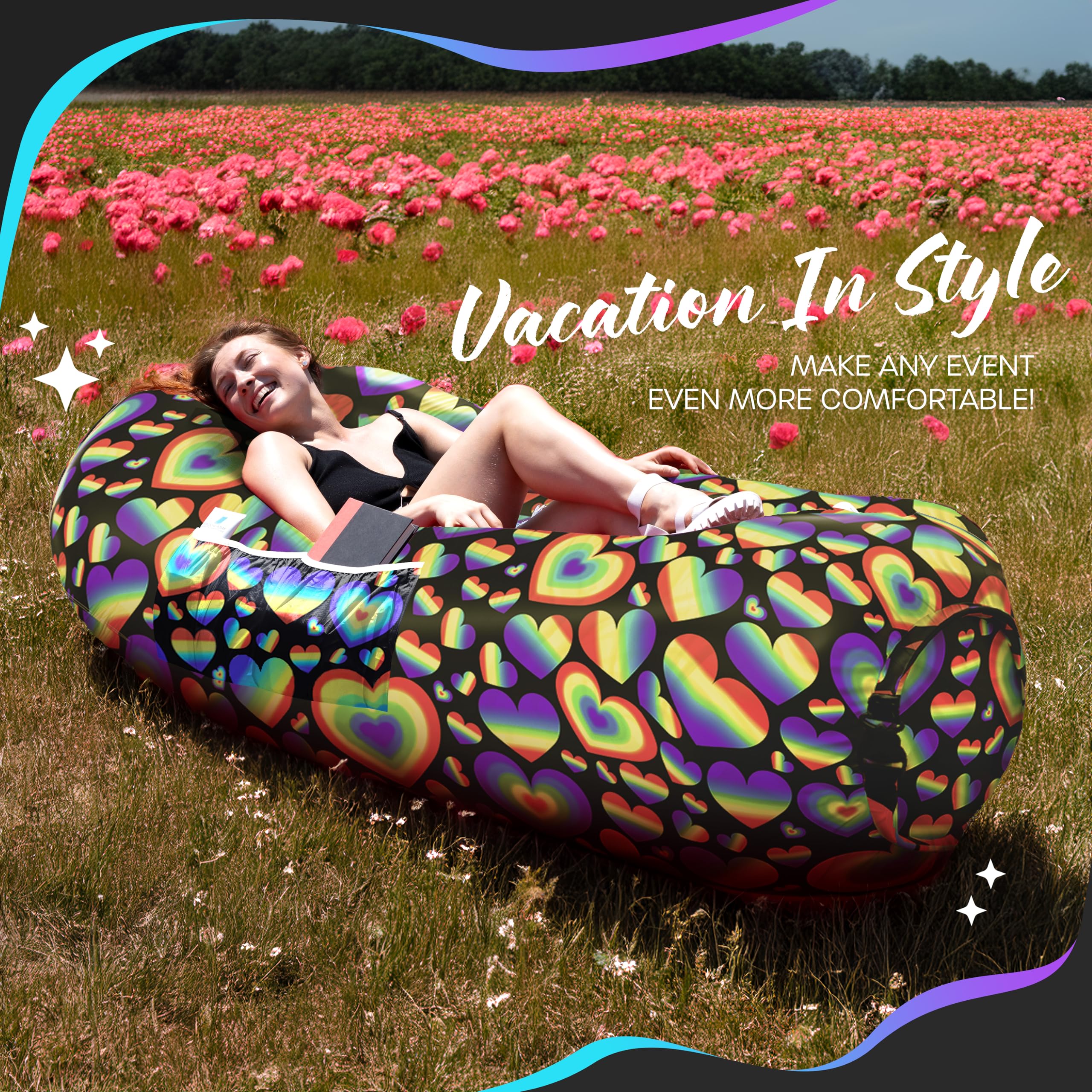 Nevlers Inflatable Lounger - 210T Polyester Portable Air Sofa Bed with 450 lbs Capacity, No Pump Needed, Built-in Pockets & Carry Bag - Perfect for Camping, Beach, Poolside, Backyard & Indoor Use - Comfortable Inflatable Couch for Adults & Kids