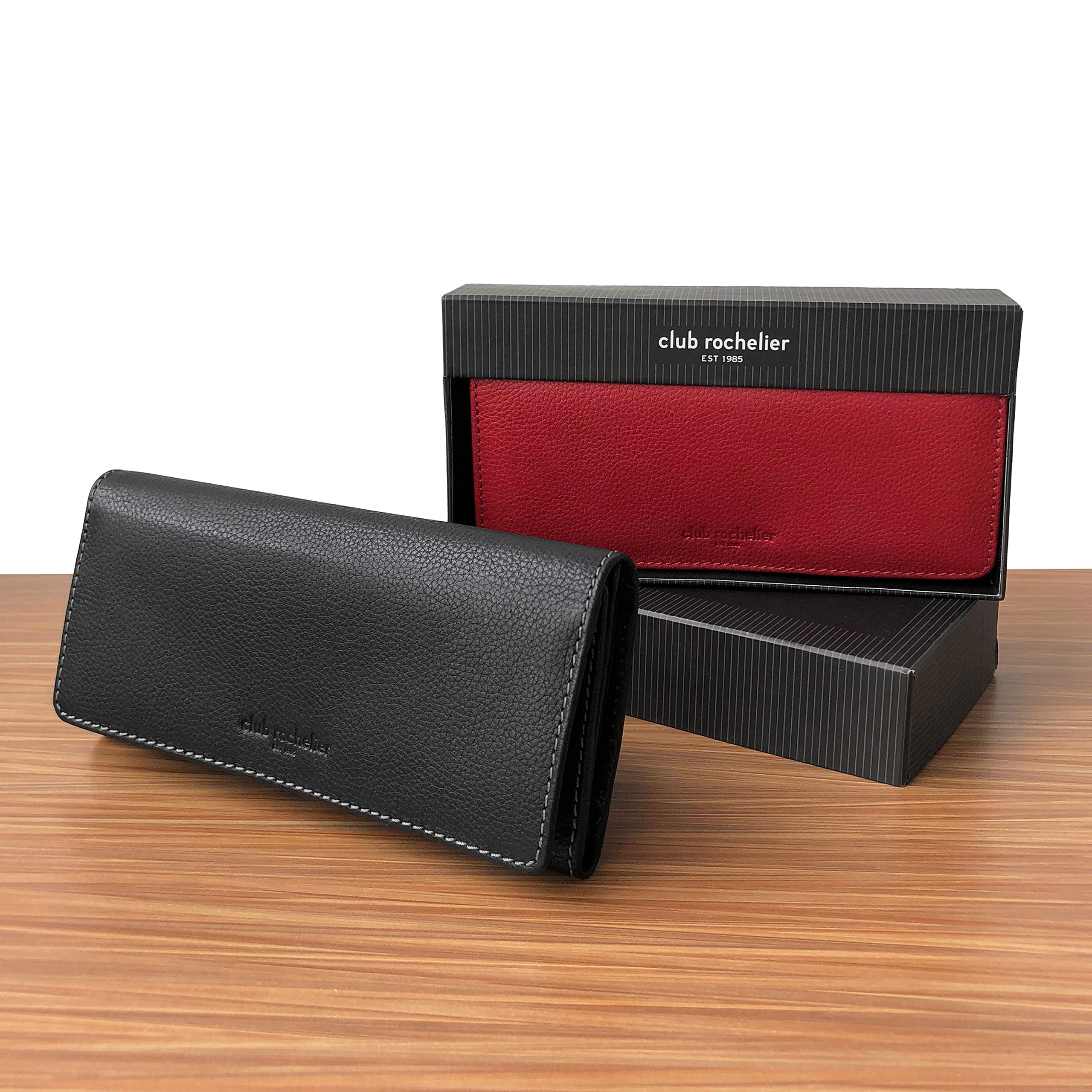 Club Rochelier Genuine Leather Clutch Wallet for Women - Slim RFID Blocking Credit Card Holder with Wristlet Strap, Black (CL11065-3-Blk) | Perfect for Evening Parties, Weddings & Daily Essentials Organization