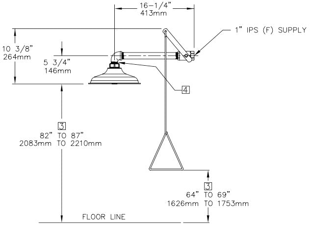 Haws 8122 AXION MSR Drench Shower with Plastic Showerhead - Universal Mount Emergency Safety Shower for Labs, Factories & Industrial Use