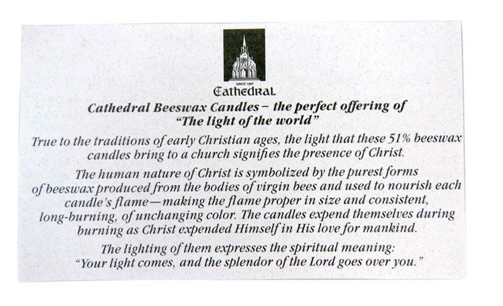 Premium Cathedral Brand 51% Beeswax Candles - 7/8
