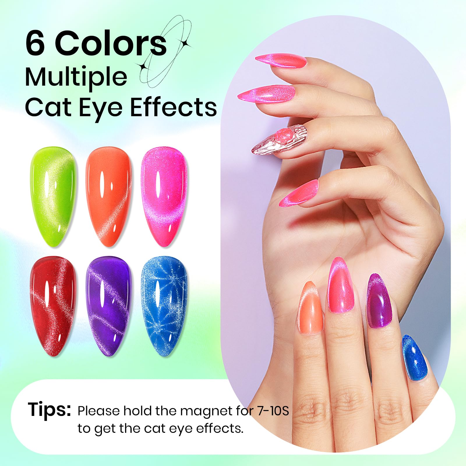 Neon Cat Eye Magnetic Gel Nail Polish Set - 6 Vibrant Summer Colors (Green, Yellow, Hot Pink) | UV/LED Soak Off | Professional Nail Art & DIY Manicures at Home | Perfect for Parties, Weddings & Special Occasions