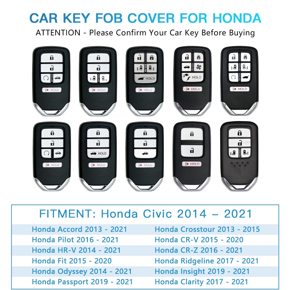 Honda Key Fob Cover for Accord, Civic, CRV, Pilot, Odyssey - Bling Crystal Zinc Alloy Car Remote Case (Silver) | Perfect Keychain Accessory for Protection & Style