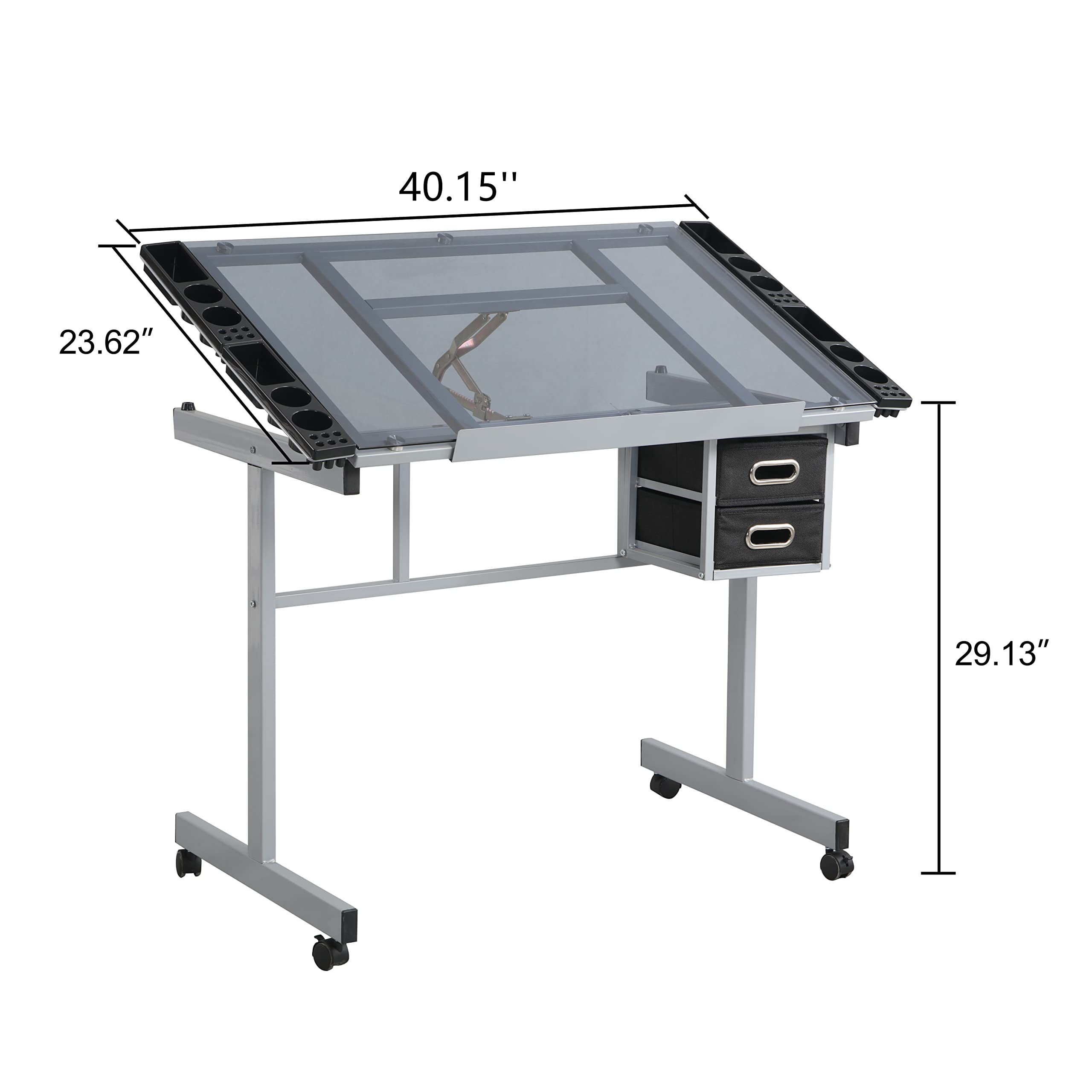 Adjustable Glass Drafting Table - Diamond Art Desk & Versatile Craft Station for Artists, Painters & Students - Perfect for Home Office & Studio Workspaces - Silver