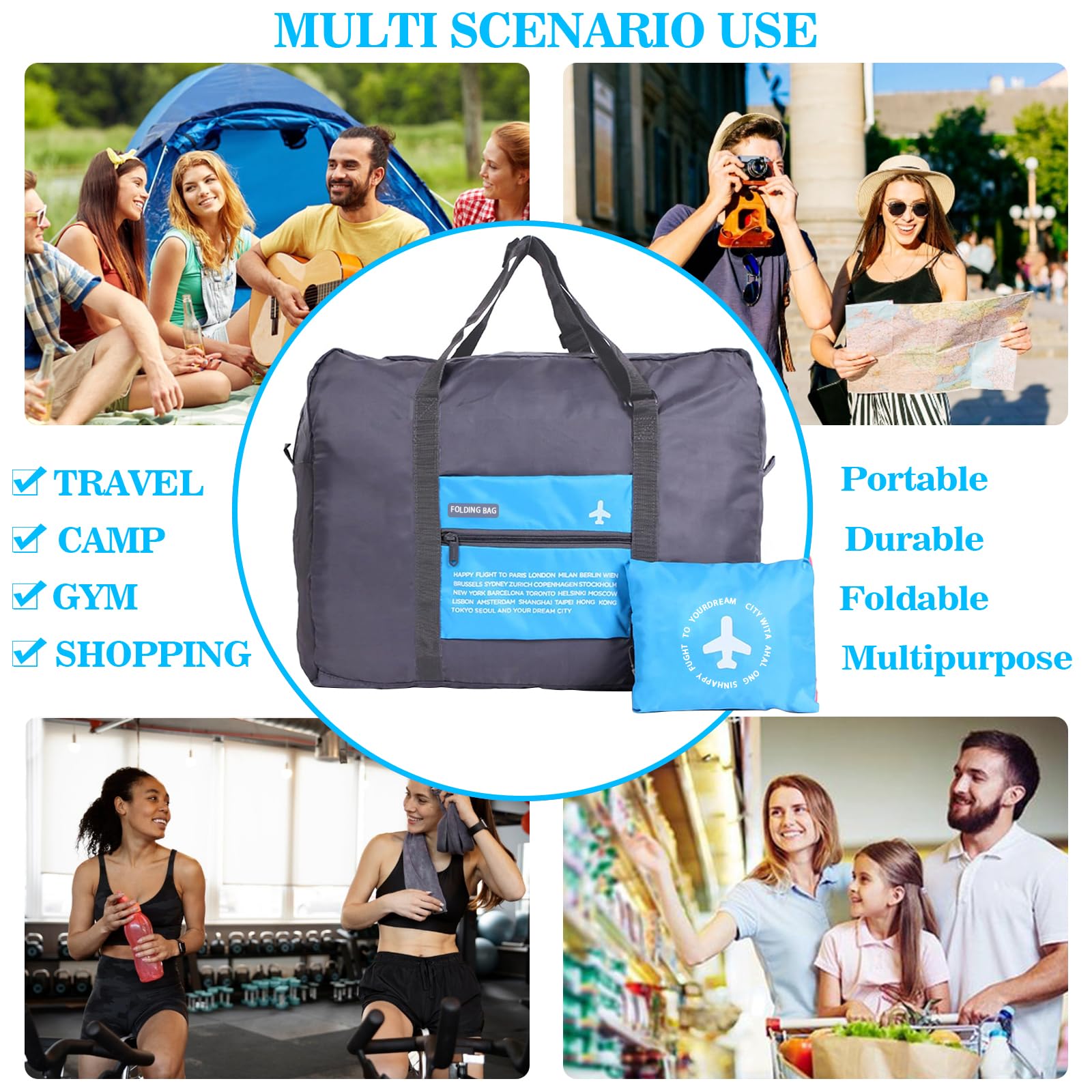 Foldable Travel Duffel Bag - Water Resistant Gym Tote & Carry On Luggage for Sports, Weekend Trips & Overnight Stays - Perfect for Workouts, Travel & Outdoor Adventures