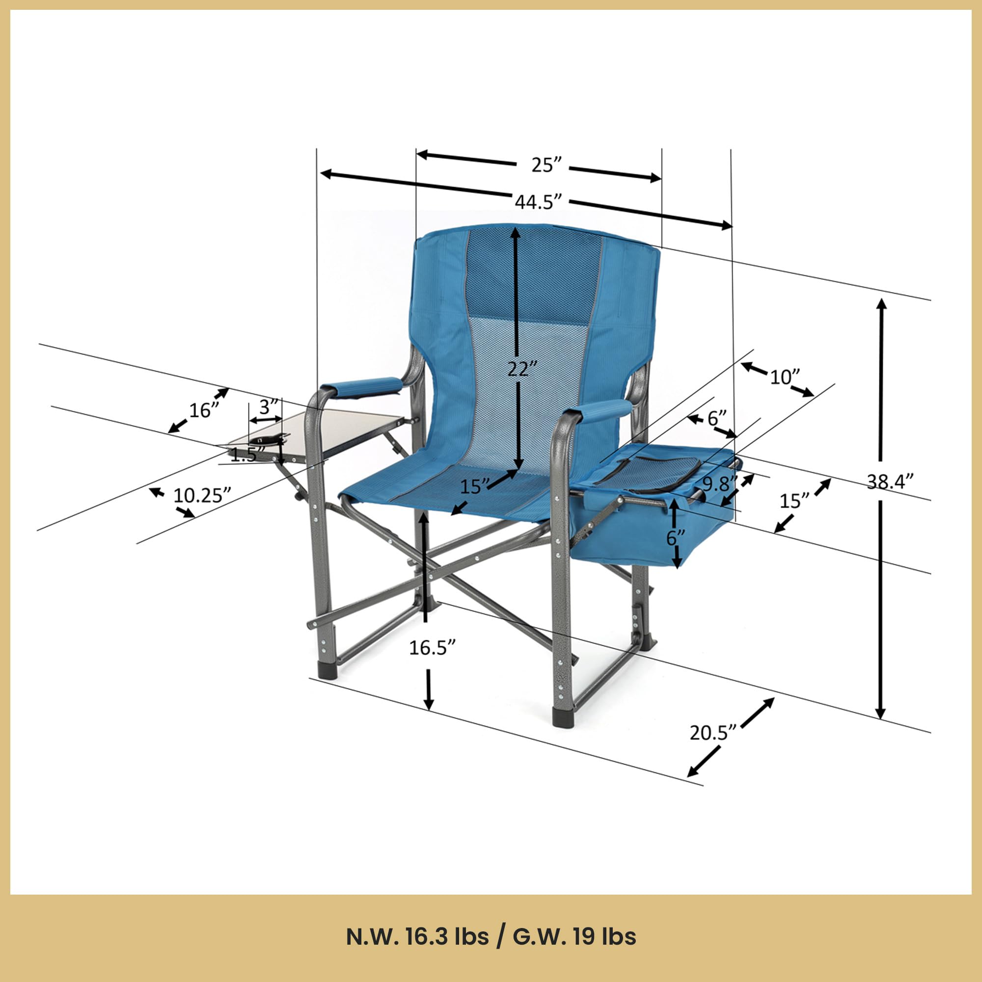 ARROWHEAD Folding Director’s Chair with Cooler & Side Table - 450lbs Capacity, Portable for Camping & Outdoor Events