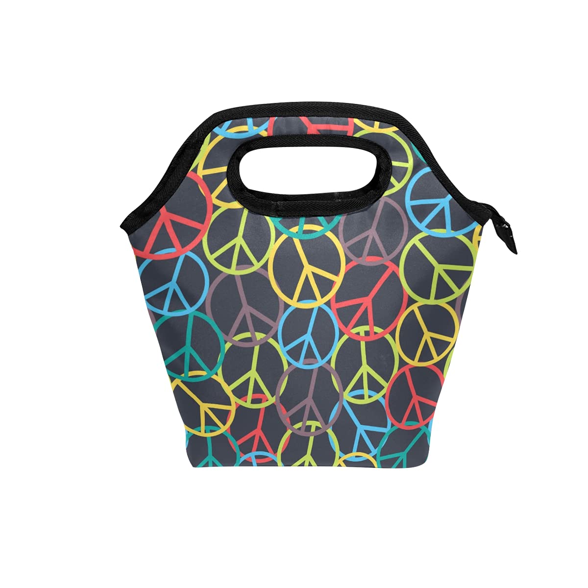 Hupery Insulated Lunch Bag with Peace Sign - High Capacity Thermal Tote Cooler for Work, School, Camping & Picnic - Leakproof & Convenient Lunch Box for Adults & Kids