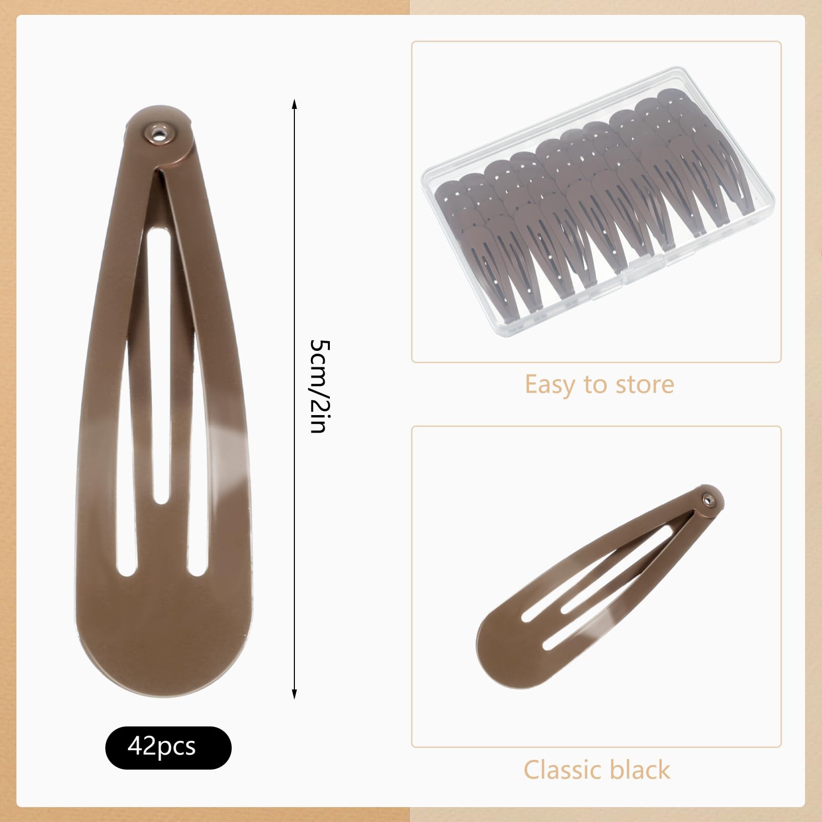 42 Pcs Brown Metal Snap Hair Clips for Women & Girls - 2 Inch Hair Barrettes for Styling & Organizing