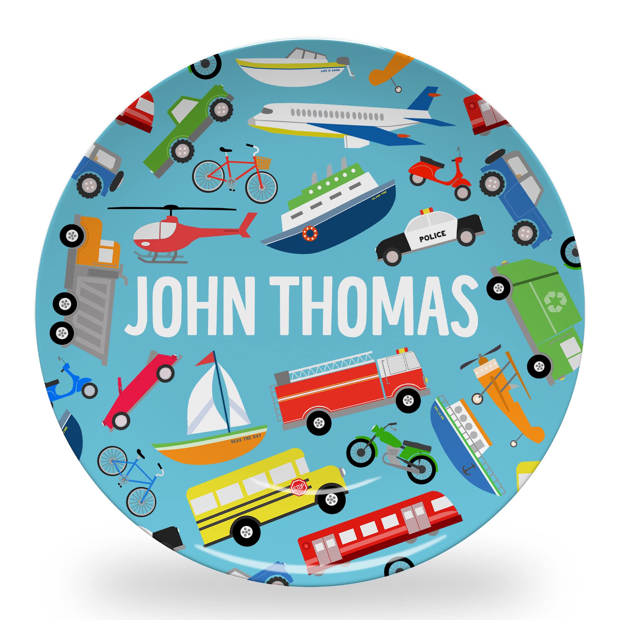 Personalized Transportation Plate for Boys - Custom Name & Colorful Cars & Trucks Design | BPA Free, Dishwasher Safe | Fun Mealtime for Toddlers & Kids