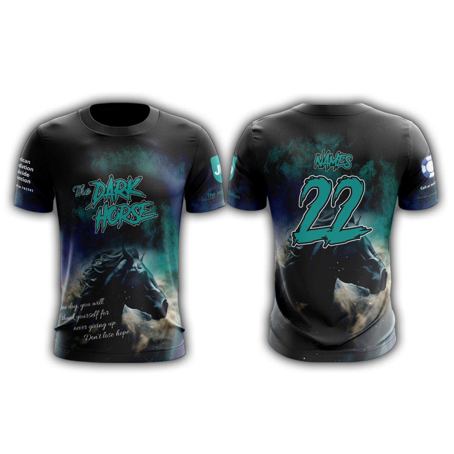 Dark Horse Suicide Prevention Awareness Short Sleeve Jersey - Customizable T-Shirt for Mental Health Support & Fundraising Events