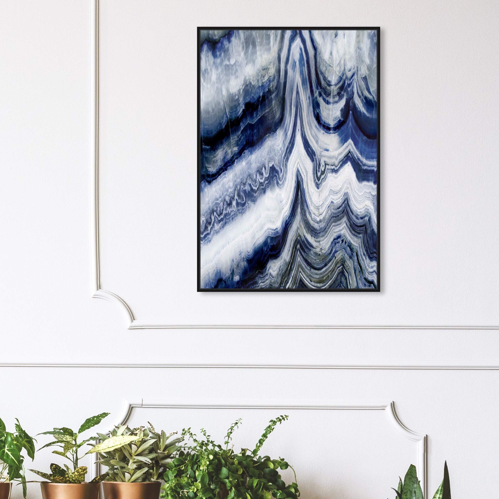 Oliver Gal Abstract Wall Art Framed Canvas Print 'Estana' - Blue & White Geode Crystal Home Decor (24x36 Inches) - Perfect for Living Room, Bedroom & Office Décor