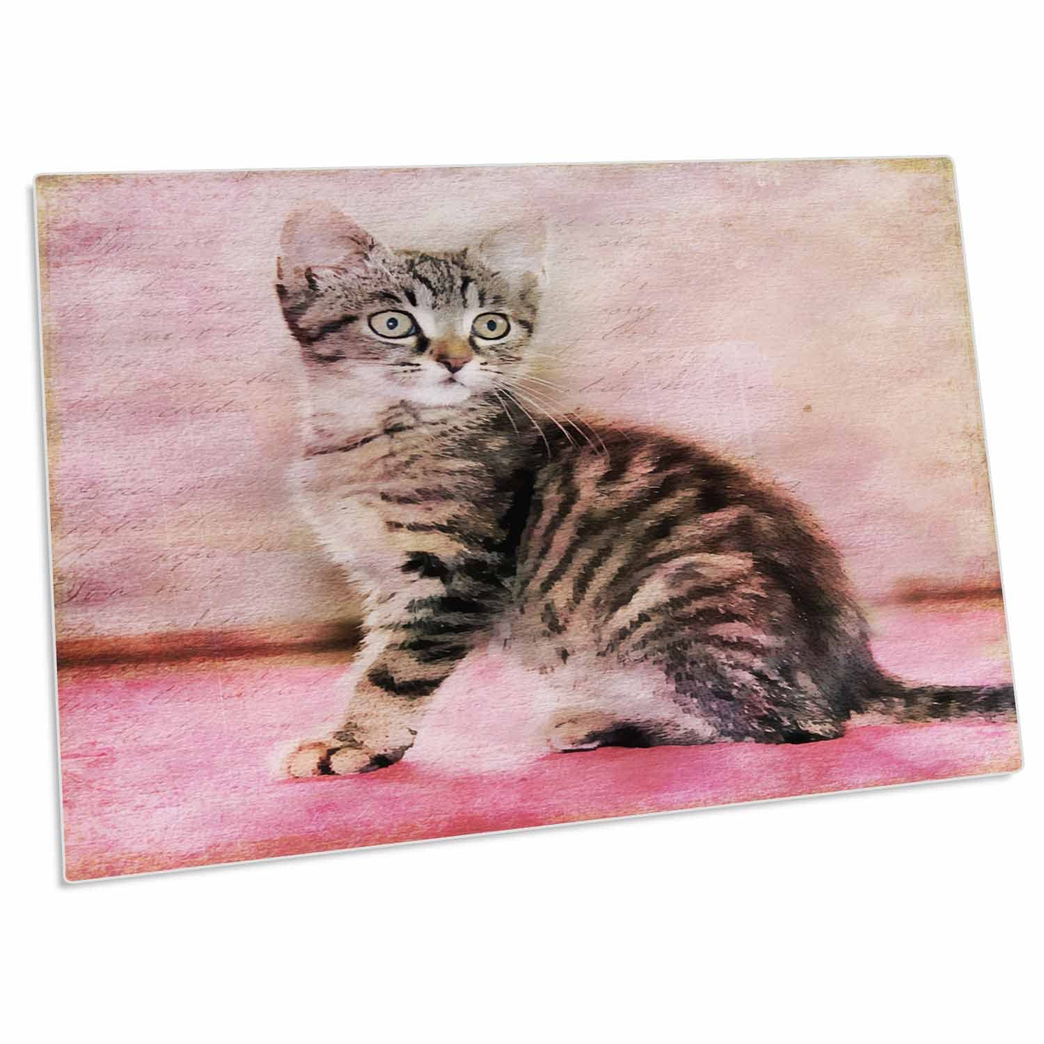 3D Rose Little Kitten Watercolor Illustration Desk Pad Place Mats - Set of 4 Non-Slip Table Mats for Dining, Office, or Kitchen Use (dpd-268145-1) - Perfect for Home Decor, Gift Giving, and Protecting Tables