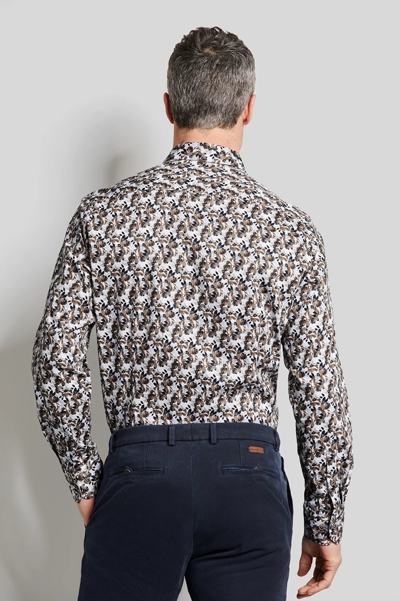 BUGATTI Men's Printed Long Sleeve Casual Shirt - Charcoal/Yellow/Multi Color - Stylish Button Down Shirt for Office, Party & Outdoor Wear