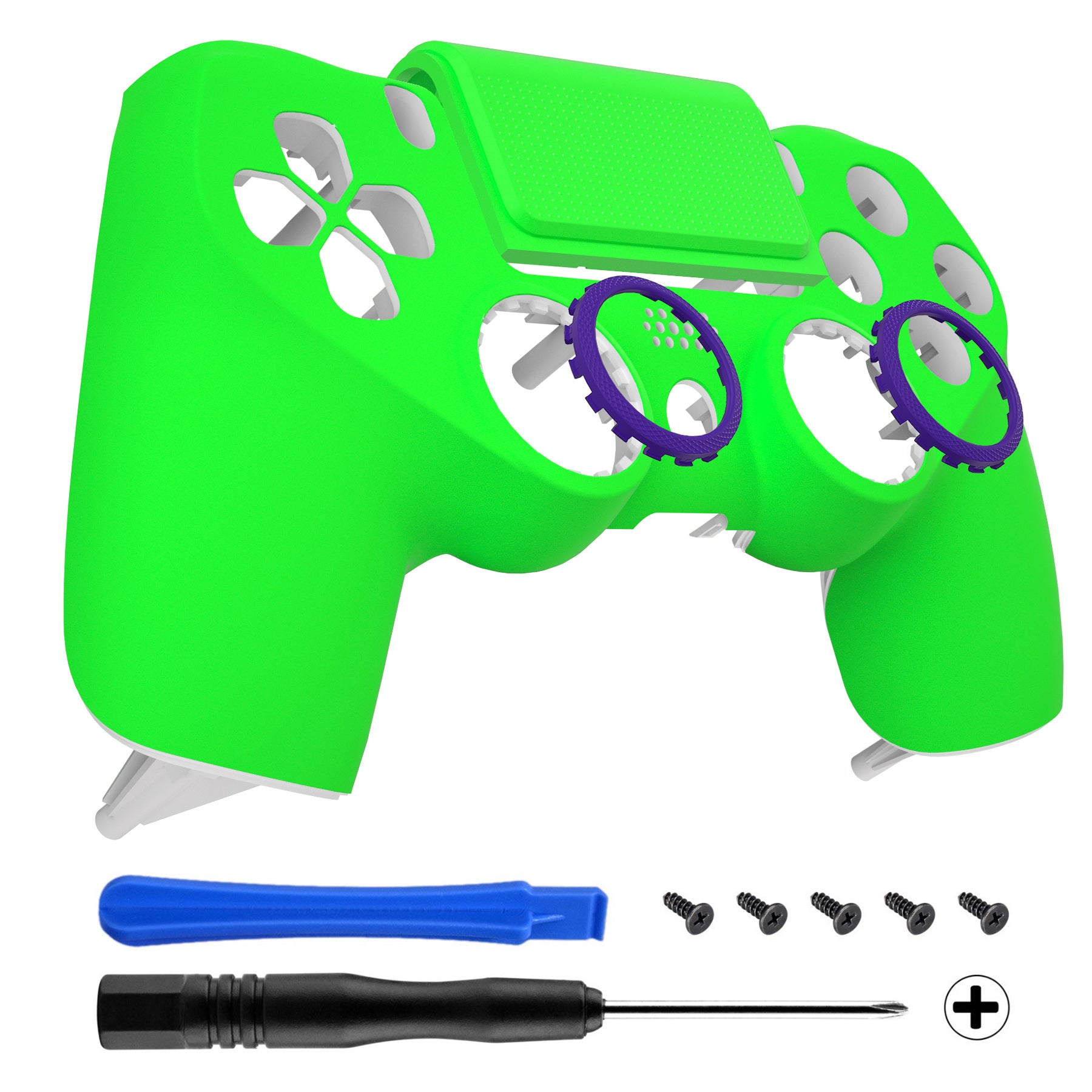 eXtremeRate Ghost Redesigned Front Housing Shell with Touch Pad - Compatible with PS4 Slim Pro Controller JDM 040/050/055 (Neon Green) - Upgrade Your Gaming Setup for Enhanced Performance & Style