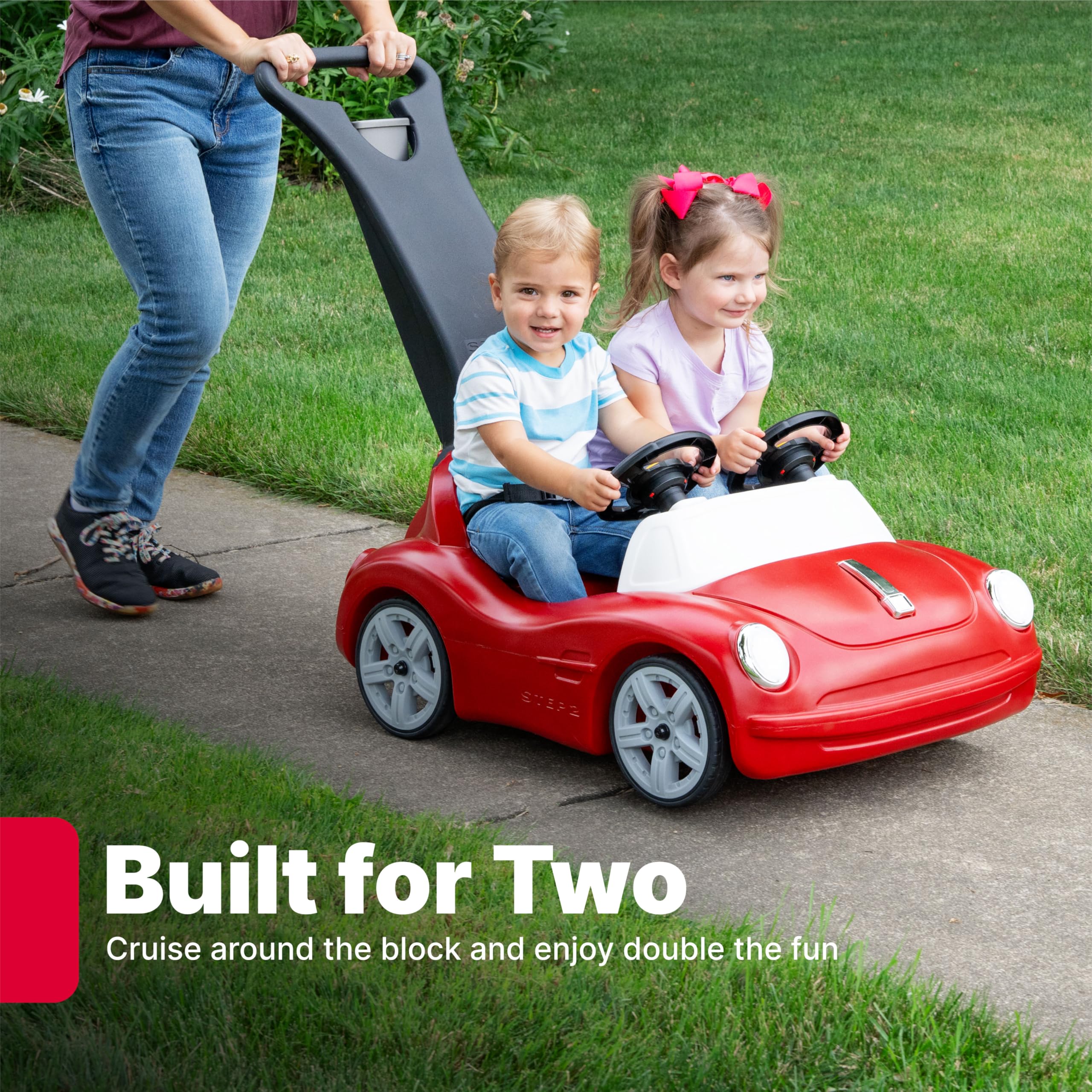 Step2 Side-by-Side Push Around Roadster - 2 Seat Toddler Ride On Car with Seat Belts & Horn | Red Push Toy for Kids 1.5-4 Years Old | Outdoor Play, Backyard Fun, Birthday Gift for Toddlers