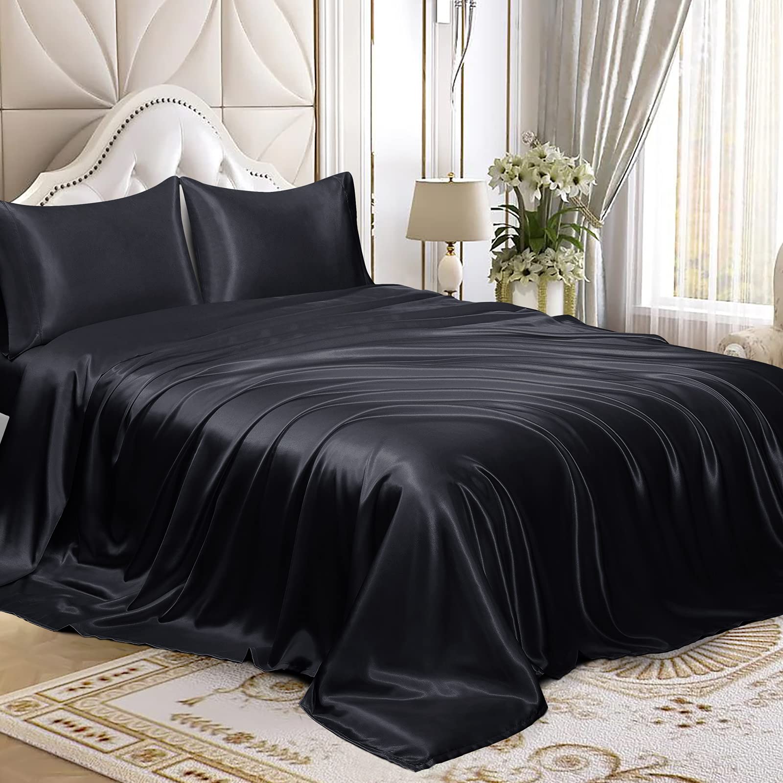 Luxury 6-Piece Satin Bedding Set - Silky Soft Full Size Sheets with 19