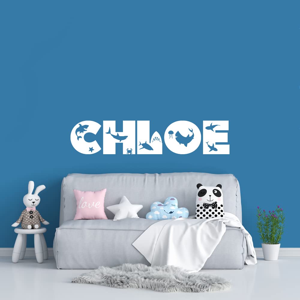 Custom Shark Name Vinyl Wall Decal Sticker - Ocean Themed Nursery & Kids Bedroom Decor for Boys and Girls - Perfect for Baby Rooms, Playrooms & Children's Spaces