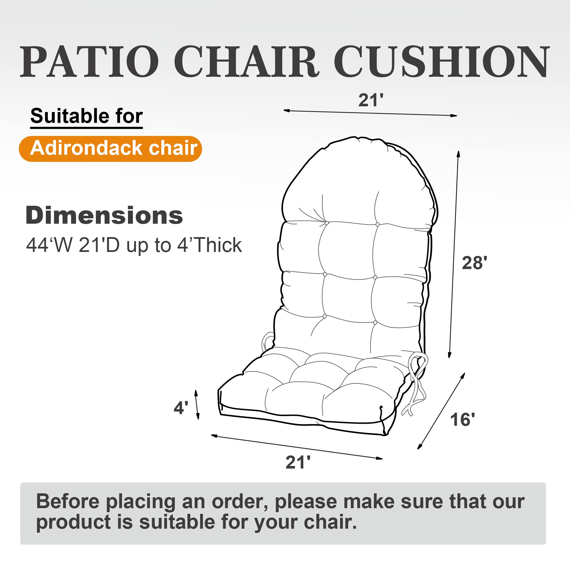 Premium Adirondack Chair Cushion Set of 2 - High Back Rocking Chair Cushions 44x21x4 Inch - UV Resistant & Fade Proof Outdoor Patio Furniture Cushions (Green White Floral Pattern) - Perfect for Porch, Deck, Garden & Poolside Relaxation