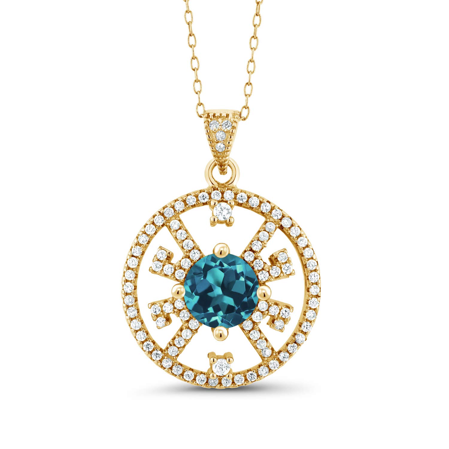 2.35 Ct Round London Blue Topaz Pendant - 18K Yellow Gold Plated Sterling Silver - Elegant Gemstone Jewelry for Women - Perfect for Gifts, Anniversaries & Special Occasions