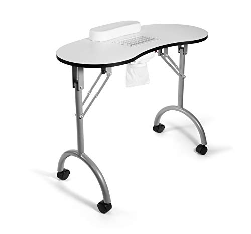 Portable Folding Nail Salon Table with Wheels, Sponge Wrist Cushion & Large Storage Drawer - Perfect for Home Manicure, Spa & Professional Nail Art Studio