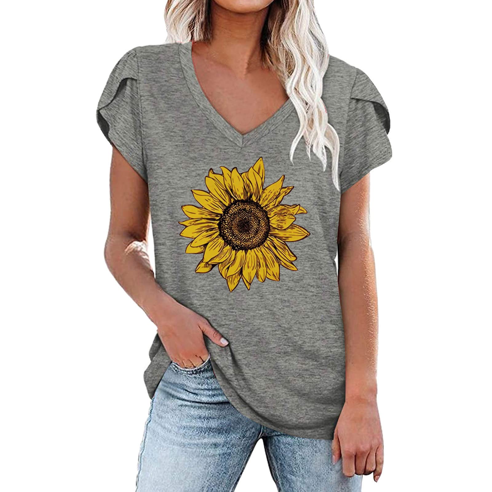Women's V Neck Graphic T-Shirts - Short Sleeve Summer Tops, Loose Casual Tees with Trendy Prints | Perfect for Beach Outings, Weekend Wear & Casual Outfits