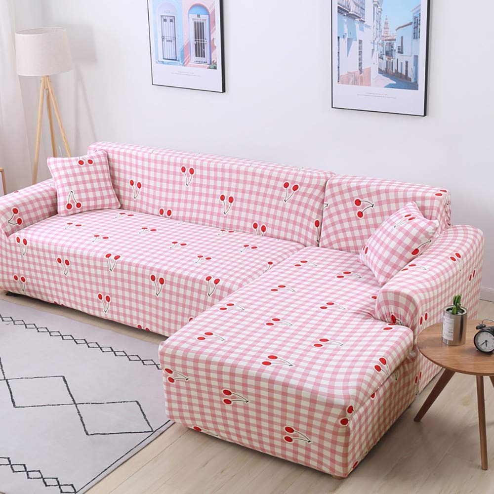 L-Shaped Sofa Cover 2-Piece Set - Stretchable Sectional Chaise Lounge Slipcover, Washable & Durable Knit Fabric Furniture Protector for 2/3/4-Seater Couches with Pillow Cover - Dustproof Universal Fit for Living Room, Family Room & Home Theater