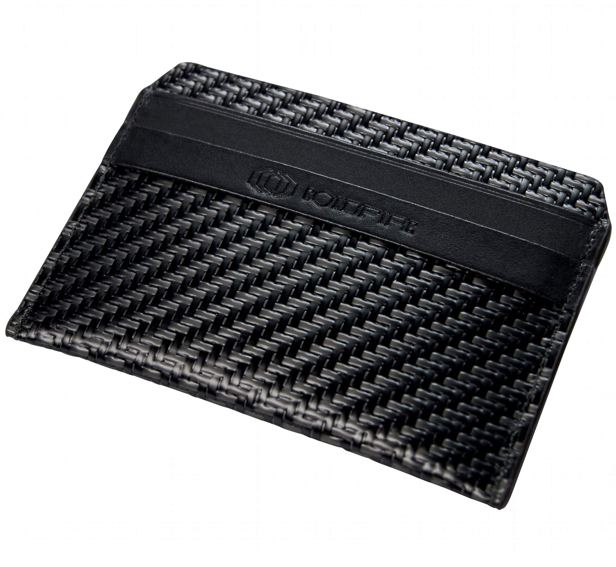 COLDFIRE Slim Leather Tactical Credit Card Holder - Genuine Carbon Fiber & K-Leather RFID Blocking Wallet - Ultra Thin Front Pocket Wallet for Men - Made in Europe - Perfect for Travel, Business & Everyday Carry