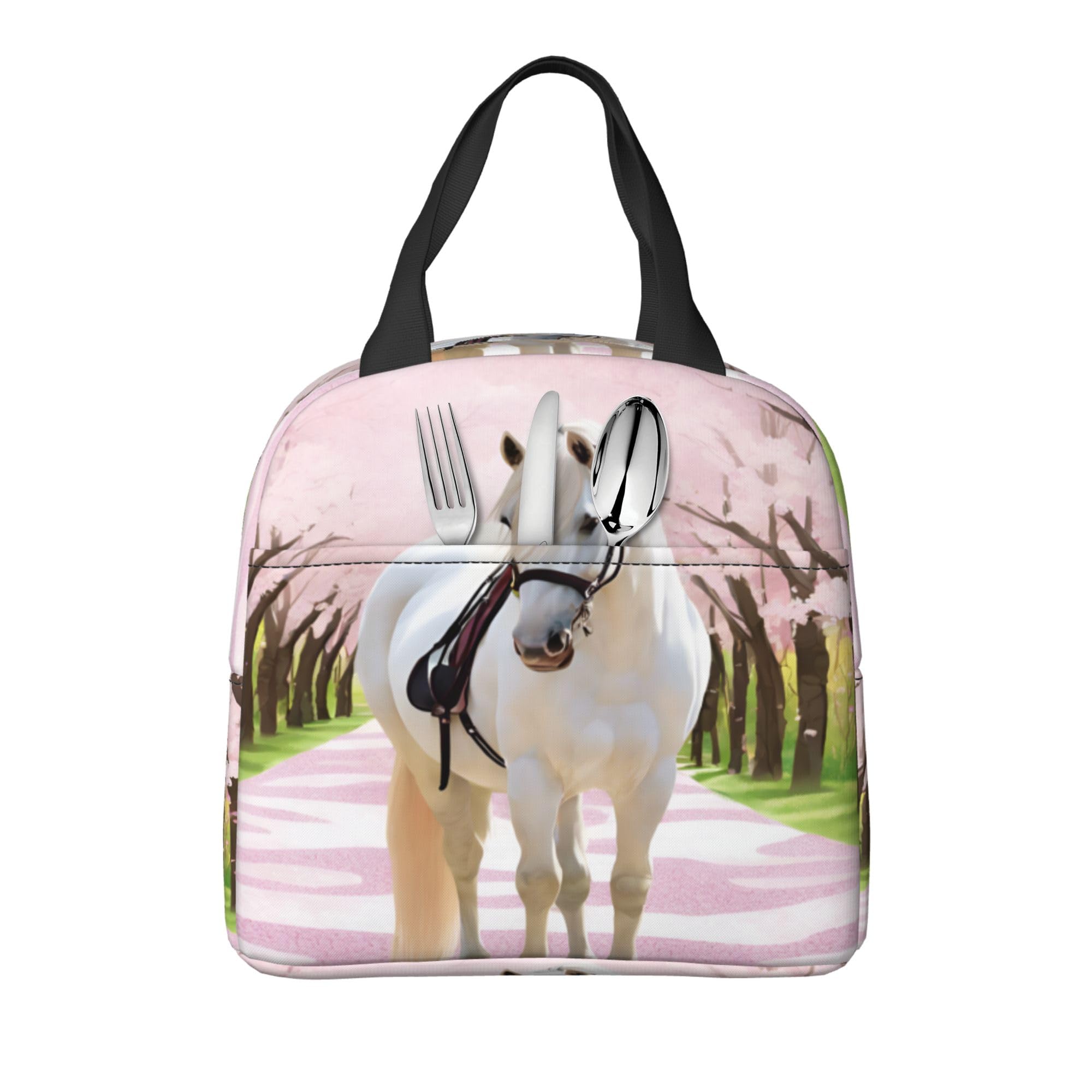 Insulated Lunch Box for Kids - Reusable Thermal Lunch Bag for Boys & Girls - Perfect for School, Camping, Hiking, Picnic, Beach & Travel - White Horse Design