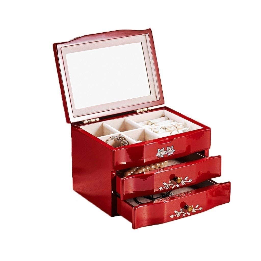 Wooden Cosmetic Display Case & Essential Oil Storage Box - Large Capacity Jewelry Organizer for Bedroom, Desktop, Wedding Gifts (Red, 20×10×10cm) | Perfect for Makeup Vanity, Aromatherapy & Jewelry Organization